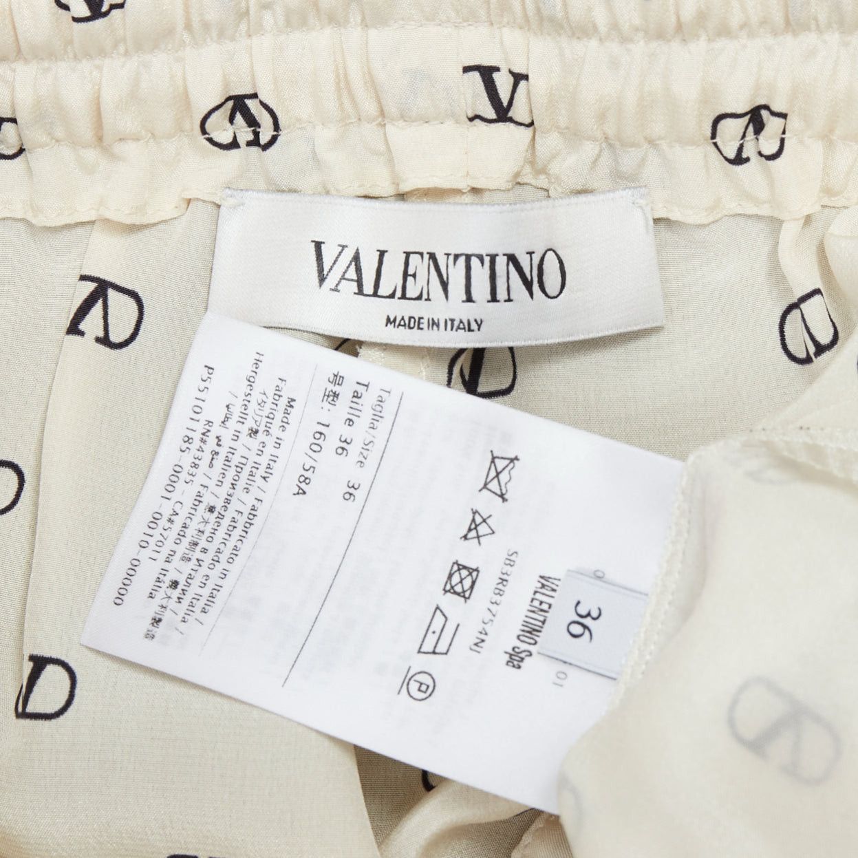 Valentino VALENTINO 100% silk cream V logo black trim pajama pants IT36 XXS Size 25" / US 0 / IT 36 - 8 Thumbnail