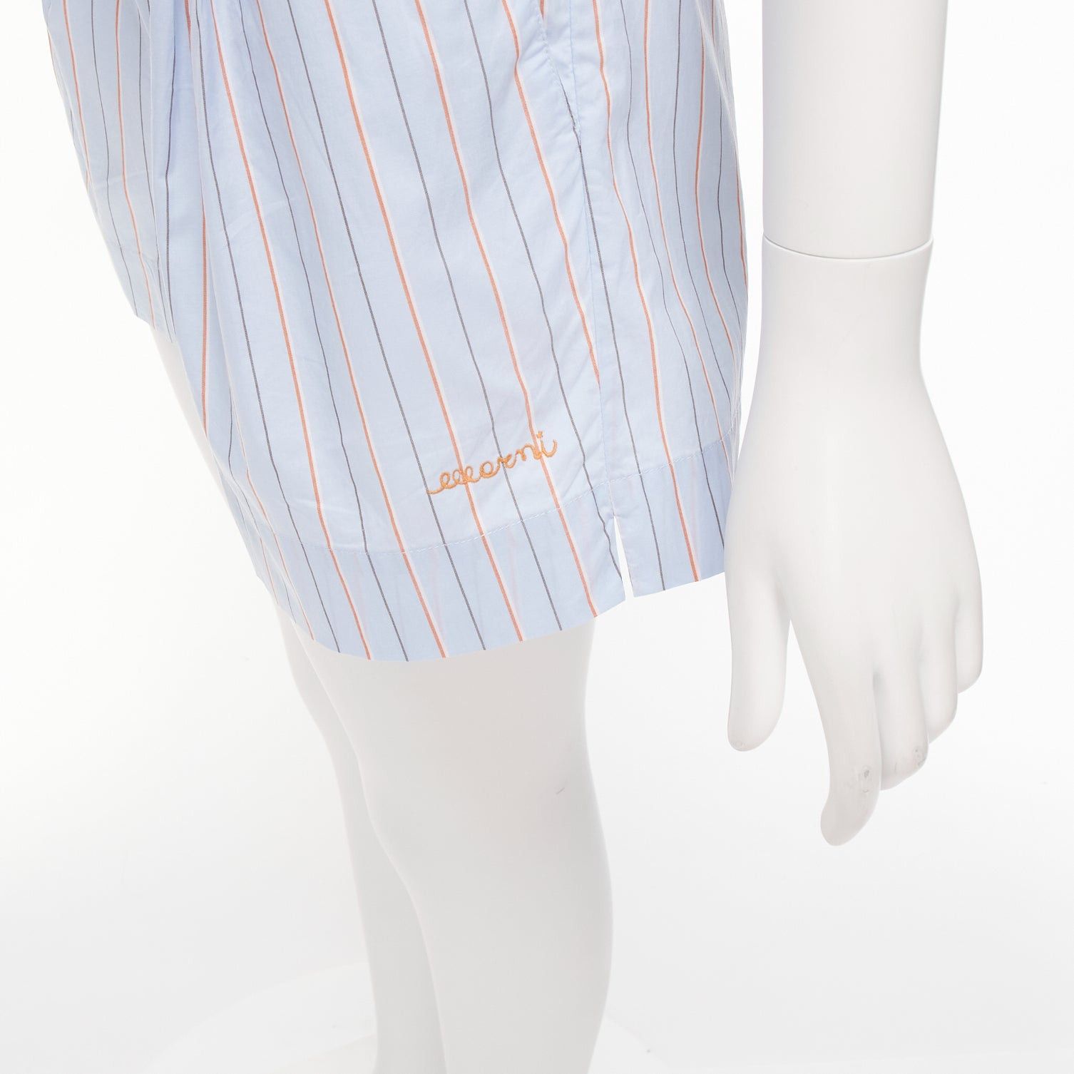 Marni MARNI light blue orange pinstripe embroidered boxer shorts IT36 XXS Size 25" / US 0 / IT 36 - 2 Thumbnail