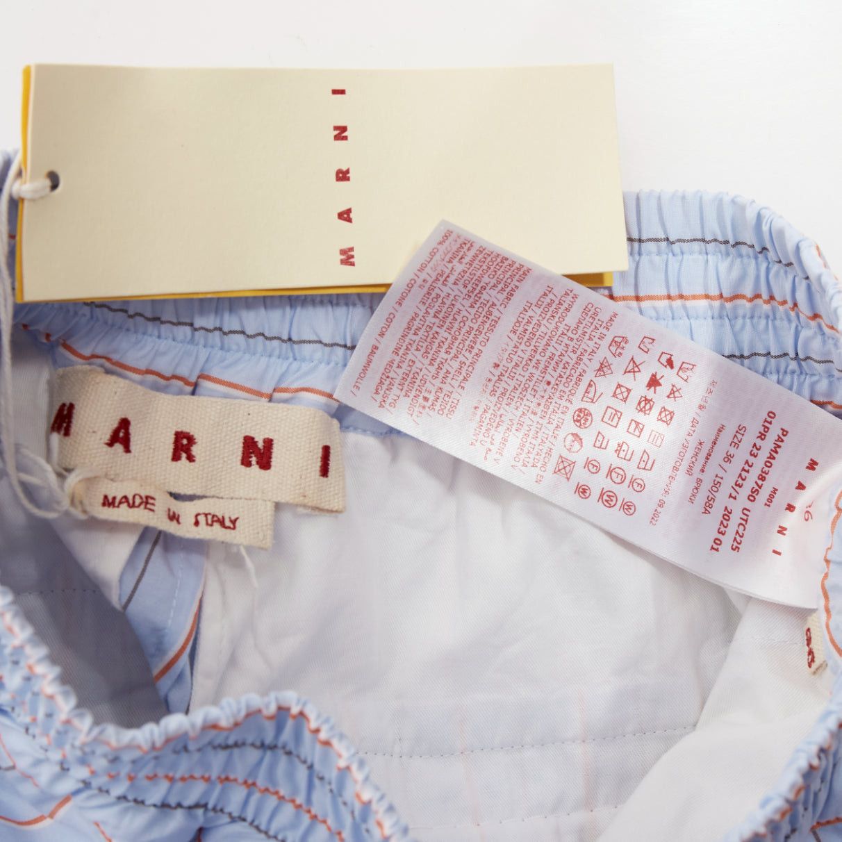 Marni MARNI light blue orange pinstripe embroidered boxer shorts IT36 XXS Size 25" / US 0 / IT 36 - 8 Thumbnail