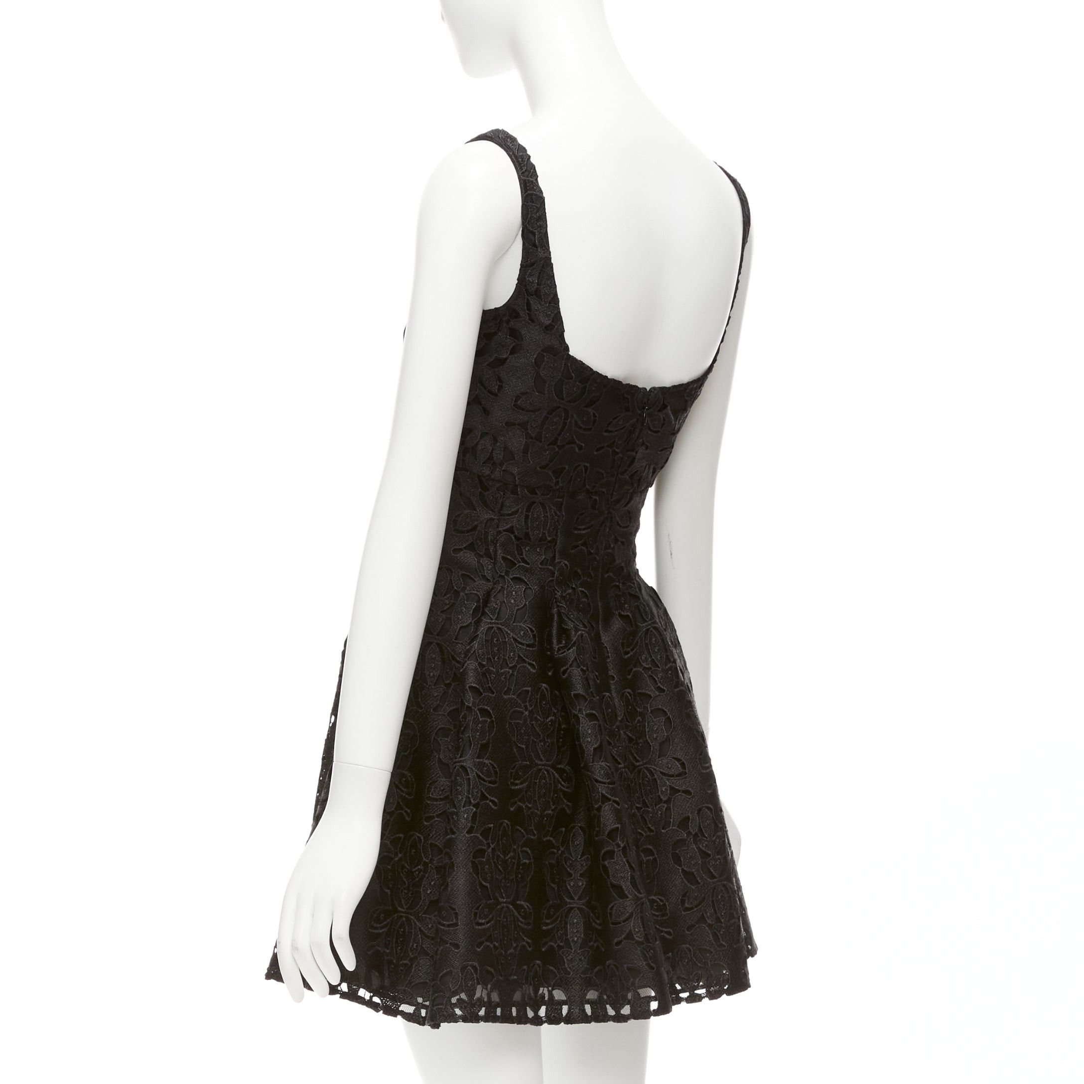 Emilia Wickstead EMILIA WICKSTEAD black floral lace paisley scalloped neckline flared dress UK8 S Size M / US 6-8 / IT 42-44 - 6 Thumbnail