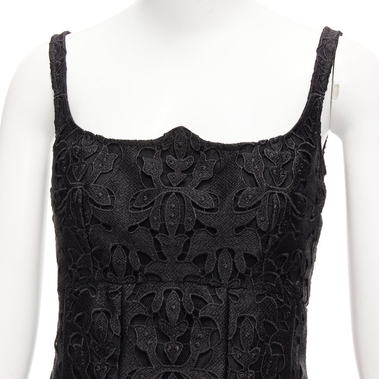 Emilia Wickstead EMILIA WICKSTEAD black floral lace paisley scalloped neckline flared dress UK8 S Size M / US 6-8 / IT 42-44 - 2 Thumbnail