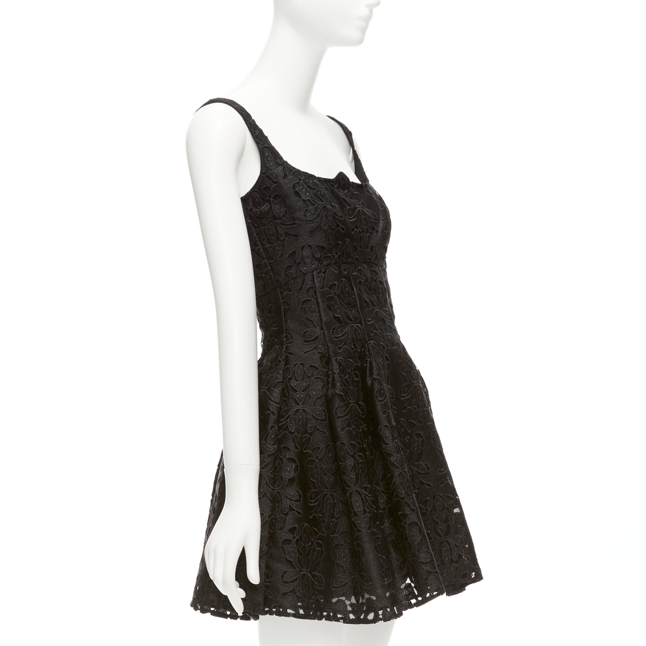 Emilia Wickstead EMILIA WICKSTEAD black floral lace paisley scalloped neckline flared dress UK8 S Size M / US 6-8 / IT 42-44 - 3 Thumbnail