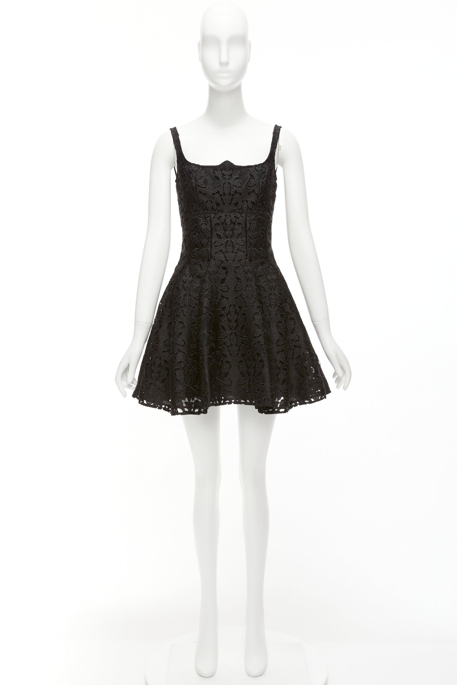 Emilia Wickstead EMILIA WICKSTEAD black floral lace paisley scalloped neckline flared dress UK8 S Size M / US 6-8 / IT 42-44 - 9 Thumbnail