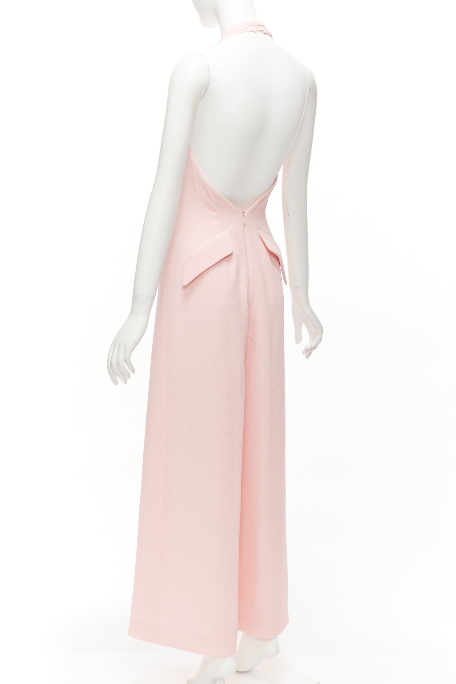 Emilia Wickstead EMILIA WICKSTEAD Sabryn pink pleated front flap back halter wide jumpsuit UK8 S Size 30" / US 8 / IT 44 - 2 Thumbnail
