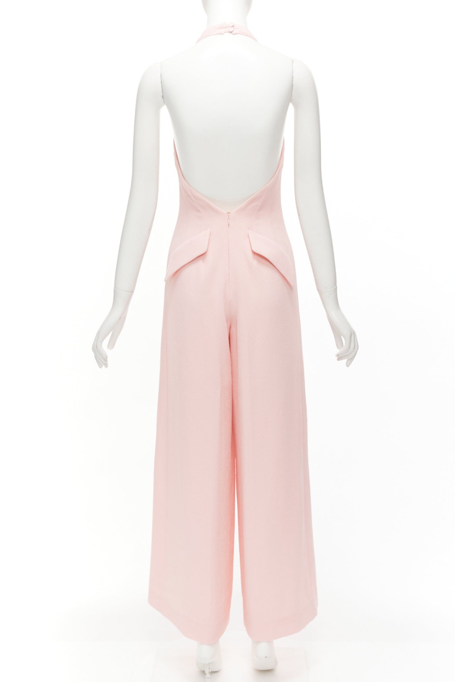 Emilia Wickstead EMILIA WICKSTEAD Sabryn pink pleated front flap back halter wide jumpsuit UK8 S Size 30" / US 8 / IT 44 - 5 Thumbnail