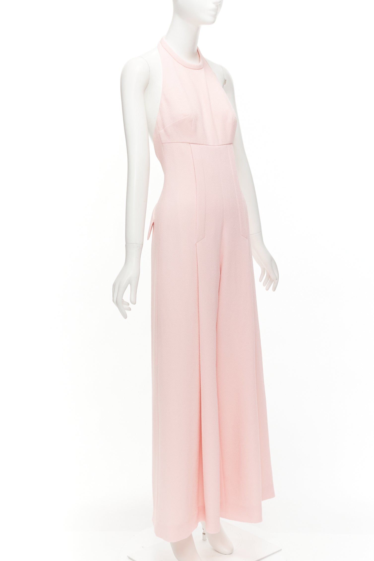 Emilia Wickstead EMILIA WICKSTEAD Sabryn pink pleated front flap back halter wide jumpsuit UK8 S Size 30" / US 8 / IT 44 - 3 Thumbnail