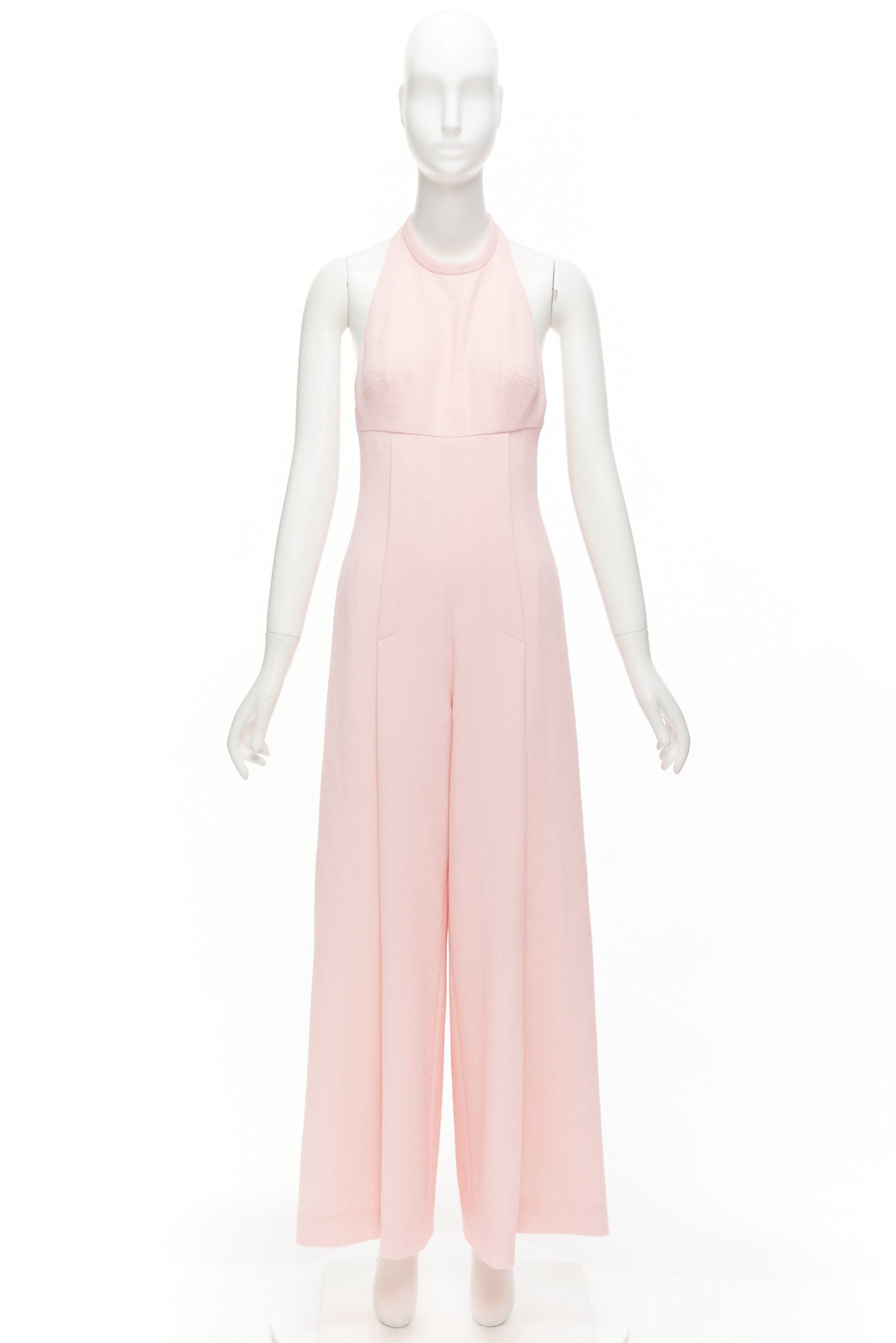 Emilia Wickstead EMILIA WICKSTEAD Sabryn pink pleated front flap back halter wide jumpsuit UK8 S Size 30" / US 8 / IT 44 - 9 Thumbnail