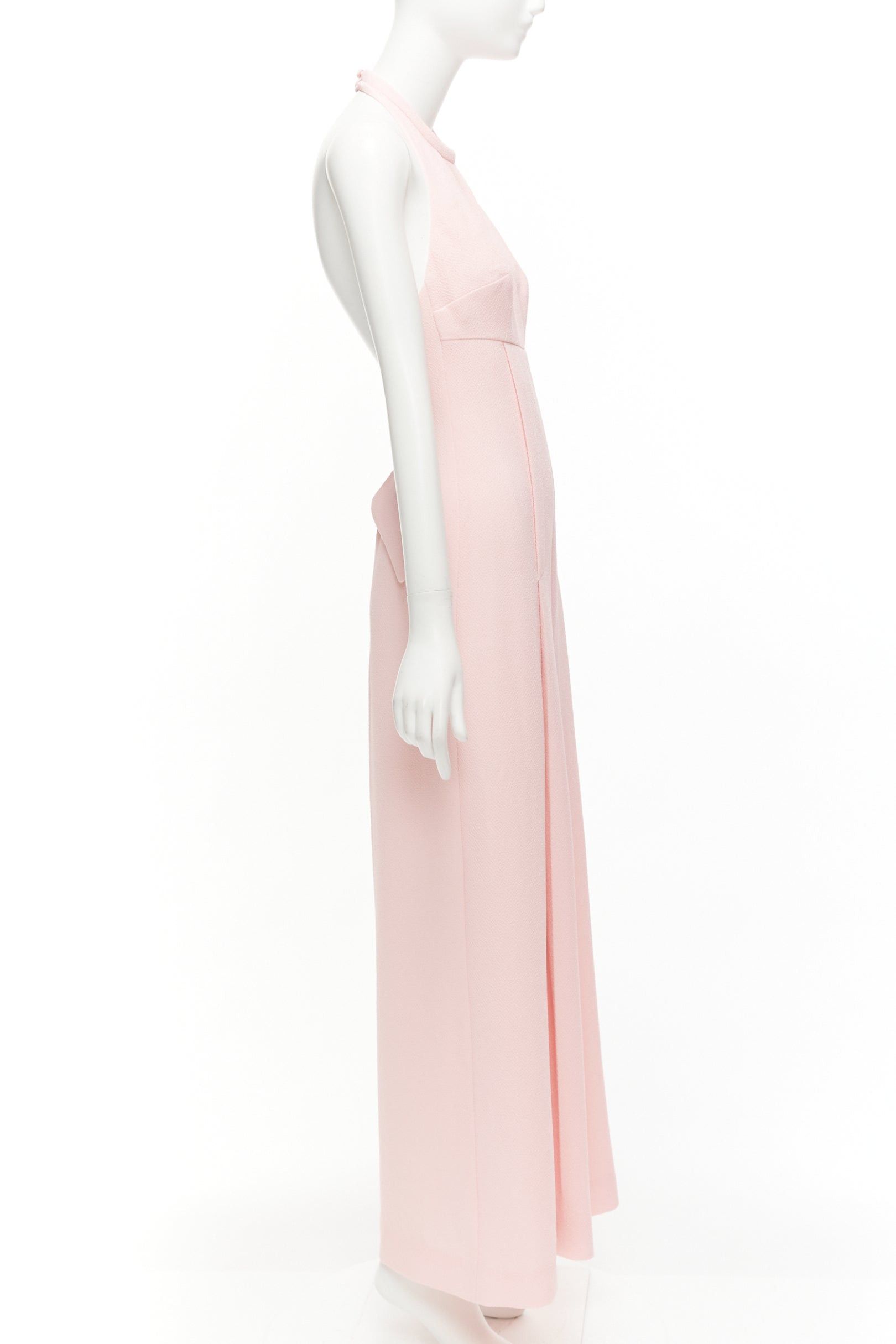 Emilia Wickstead EMILIA WICKSTEAD Sabryn pink pleated front flap back halter wide jumpsuit UK8 S Size 30" / US 8 / IT 44 - 4 Thumbnail