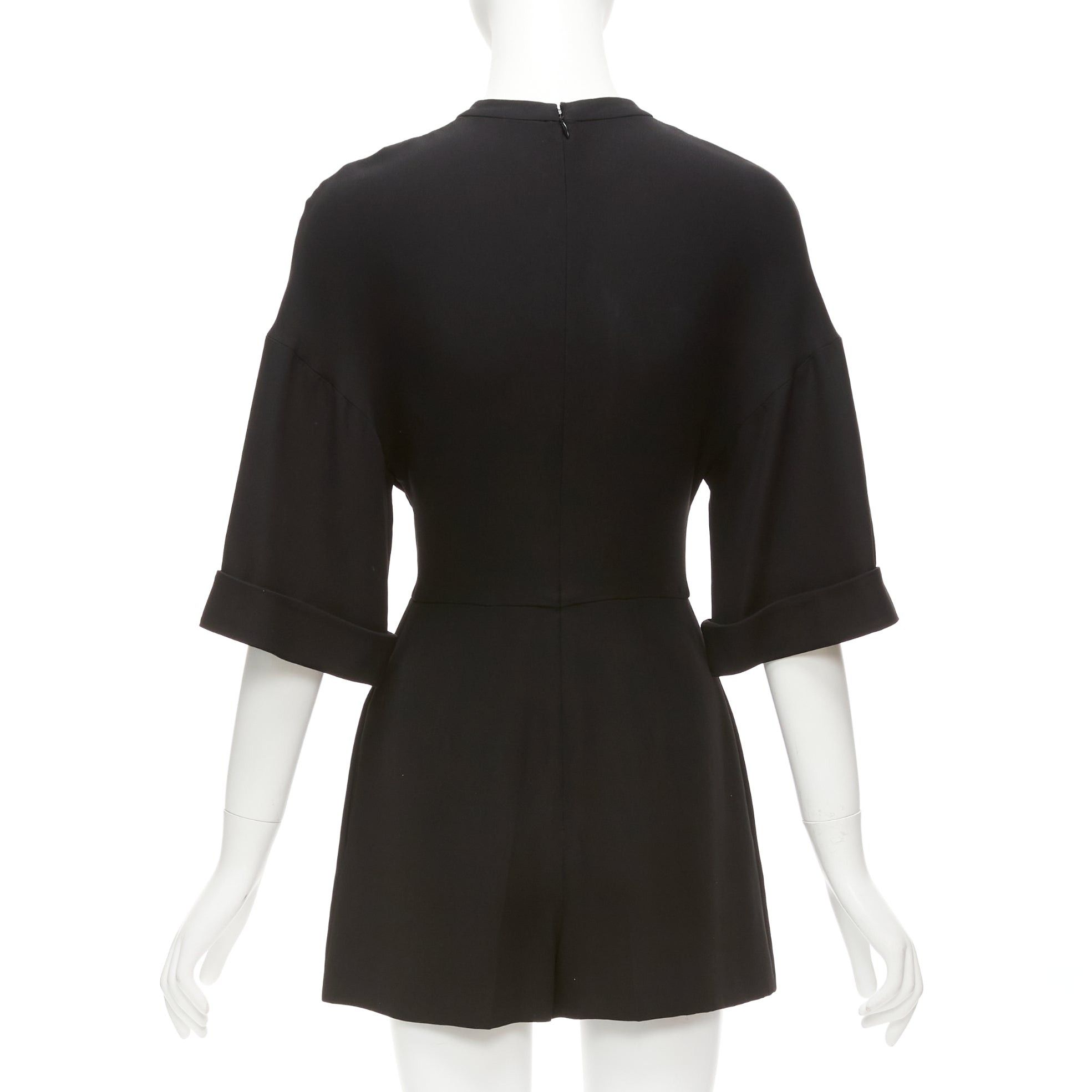 Valentino VALENTINO 100% silk black bell half sleeve wide leg crew neck playsuit IT38 XS Size 26" / US 2 / IT 38 - 5 Thumbnail