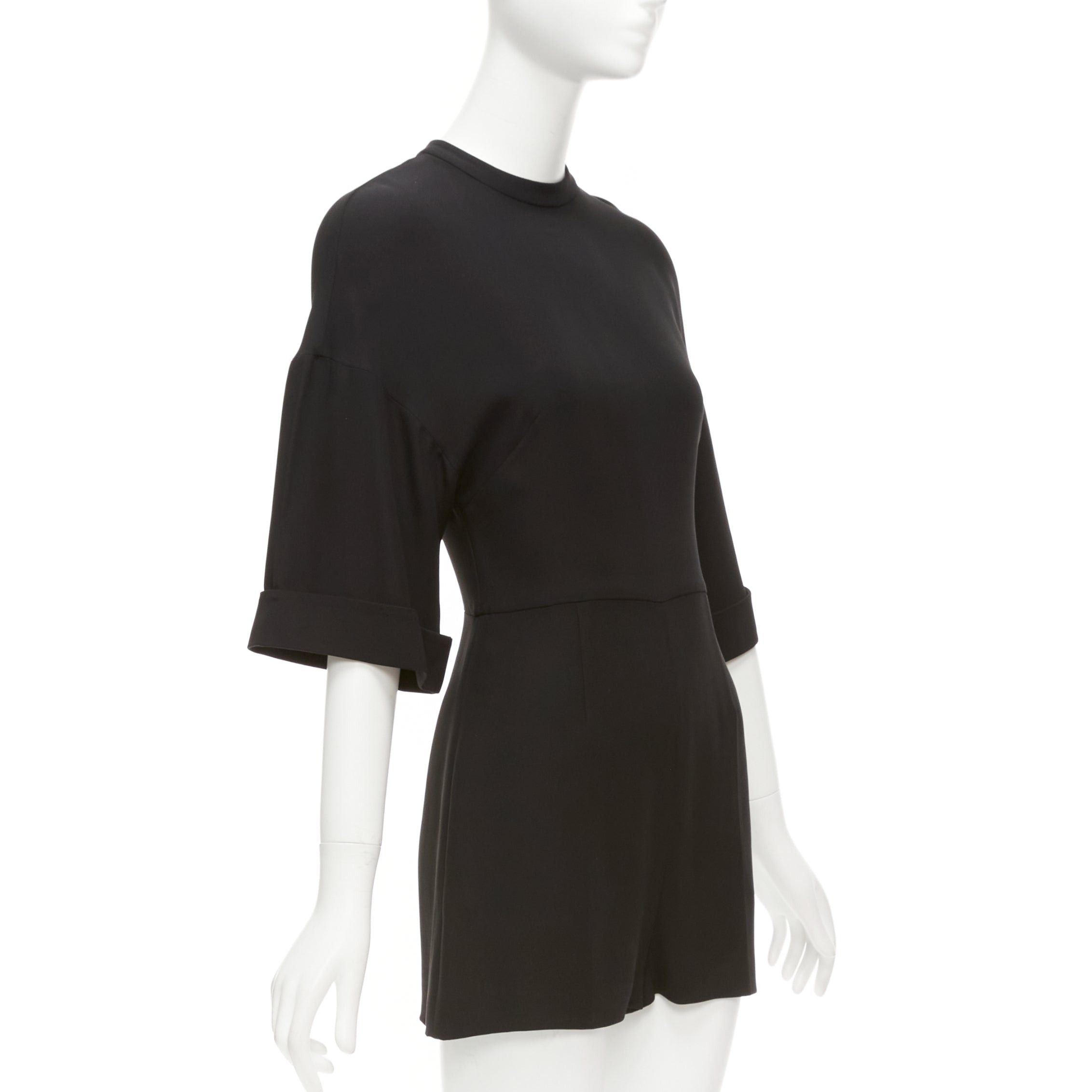 Valentino VALENTINO 100% silk black bell half sleeve wide leg crew neck playsuit IT38 XS Size 26" / US 2 / IT 38 - 3 Thumbnail