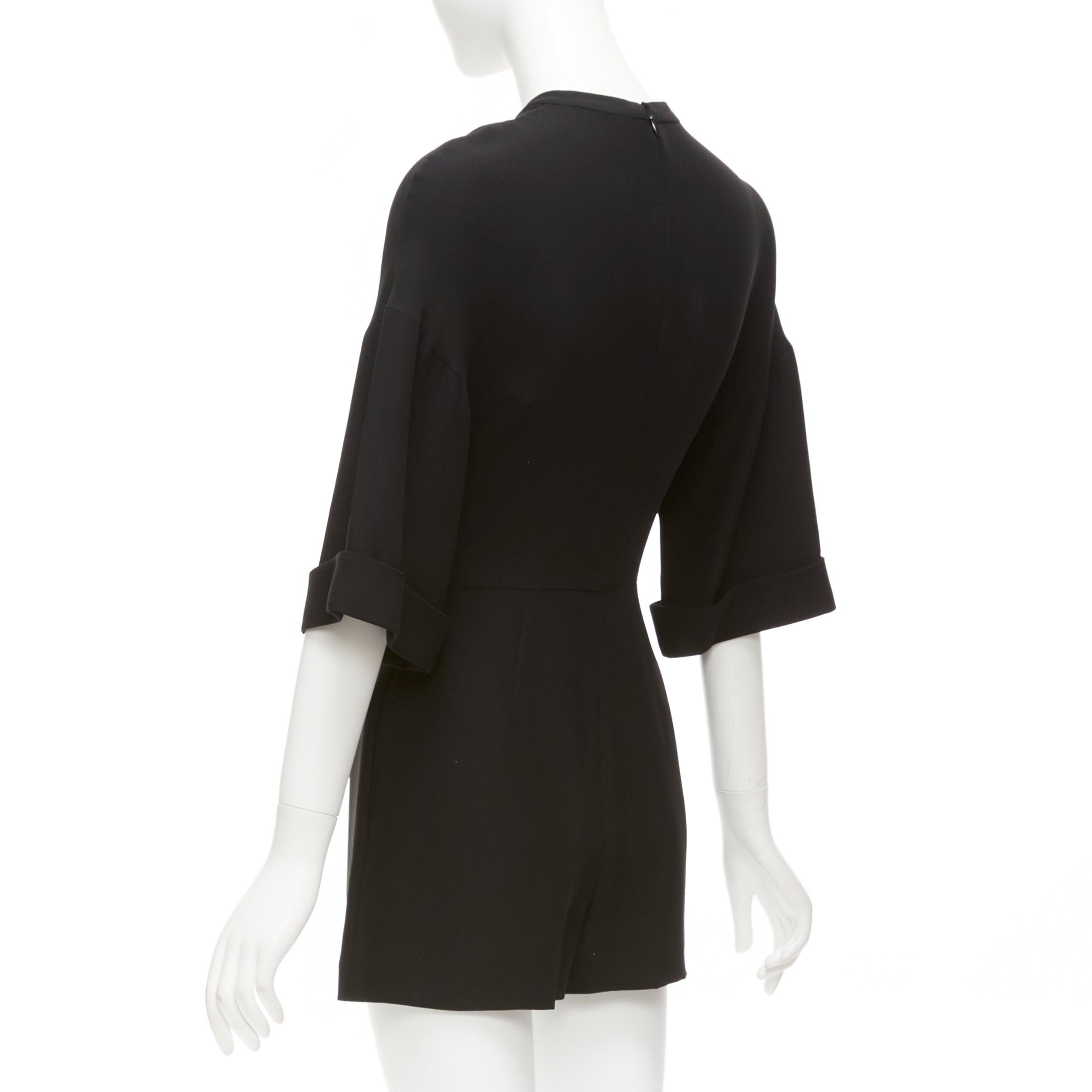 Valentino VALENTINO 100% silk black bell half sleeve wide leg crew neck playsuit IT38 XS Size 26" / US 2 / IT 38 - 6 Thumbnail