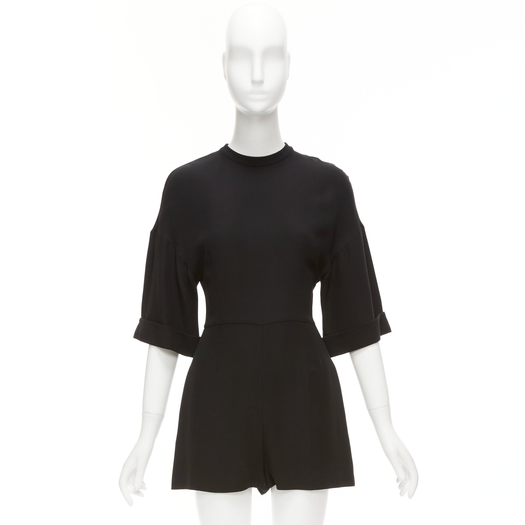 Valentino VALENTINO 100% silk black bell half sleeve wide leg crew neck playsuit IT38 XS Size 26" / US 2 / IT 38 - 9 Thumbnail
