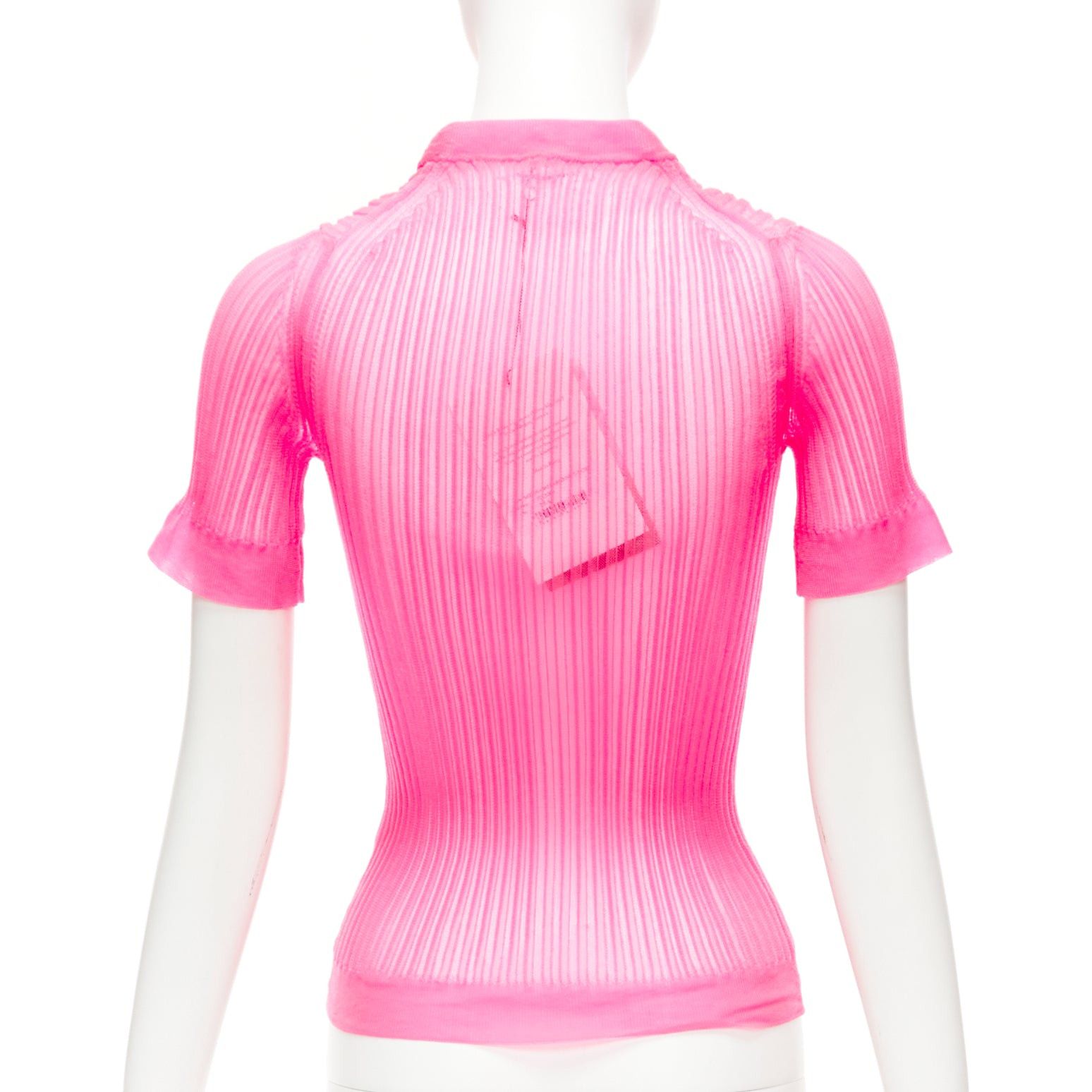 Cecilie Bahnsen CECILIE BAHNSEN Fabienne neon pink ribber sheer crew flare sleeve top XS Size XS / US 0-2 / IT 36-38 - 5 Thumbnail