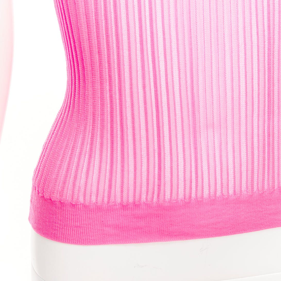 Cecilie Bahnsen CECILIE BAHNSEN Fabienne neon pink ribber sheer crew flare sleeve top XS Size XS / US 0-2 / IT 36-38 - 7 Thumbnail