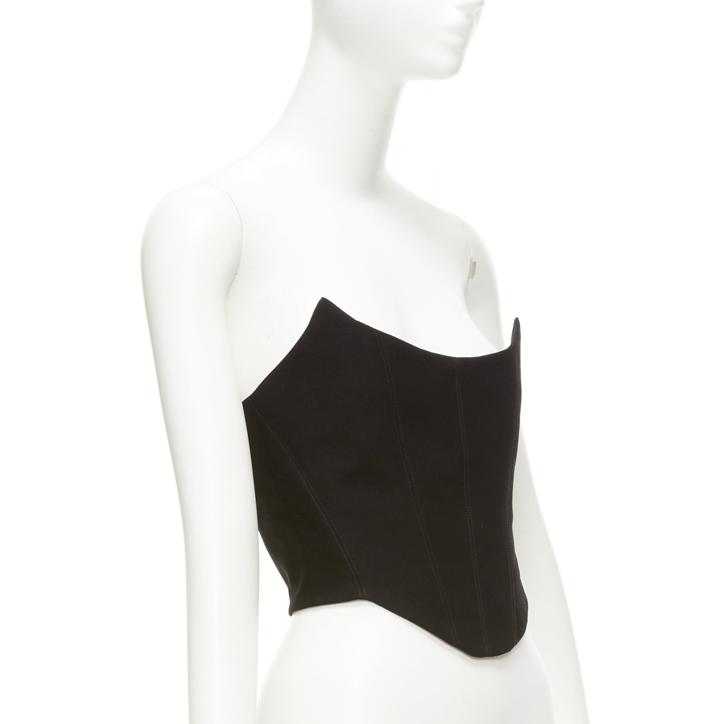 Other ROZIE black pointed neckline boned cropped corset bustier top FR34 XS Size XXS / US 00 / IT 34 - 3 Thumbnail
