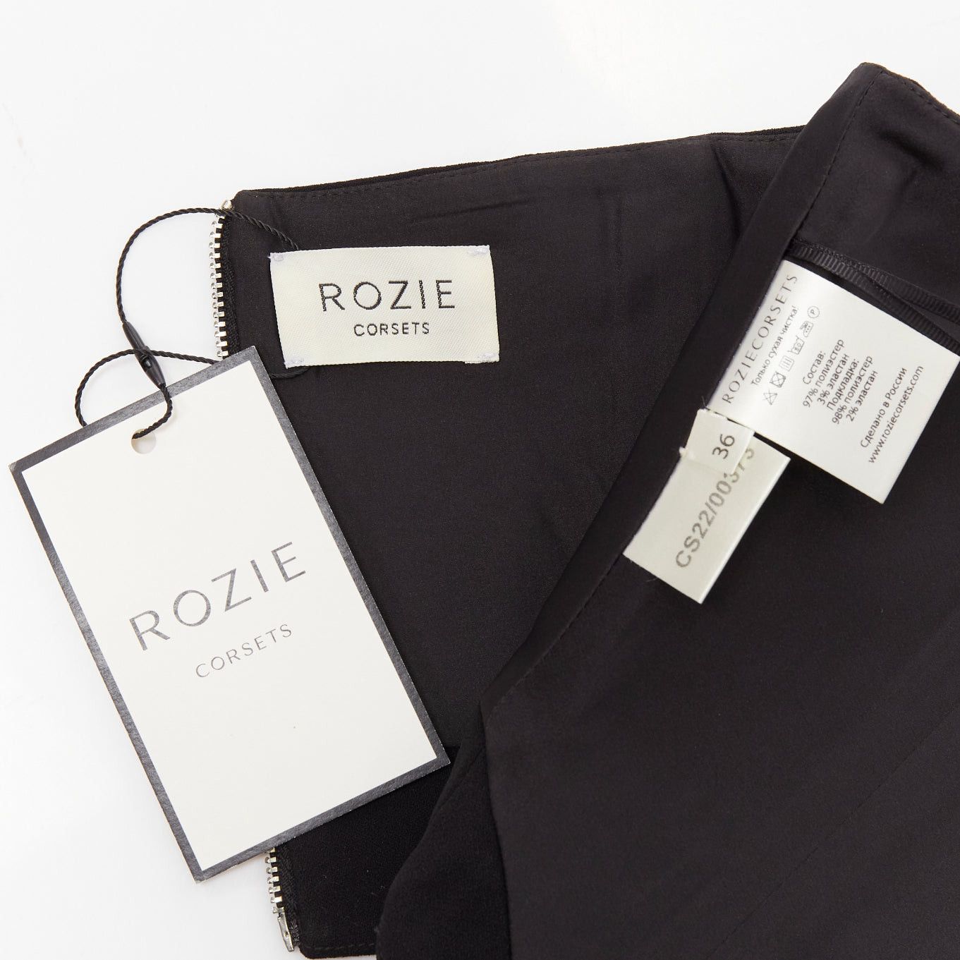 Other ROZIE black pointed neckline boned cropped corset bustier top FR34 XS Size XXS / US 00 / IT 34 - 8 Thumbnail