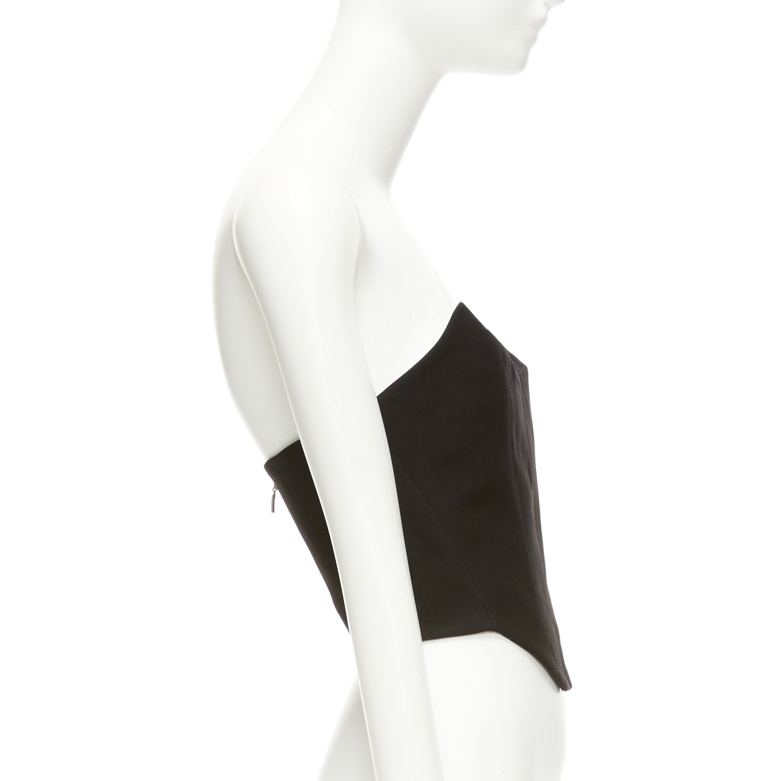 Other ROZIE black pointed neckline boned cropped corset bustier top FR34 XS Size XXS / US 00 / IT 34 - 4 Thumbnail