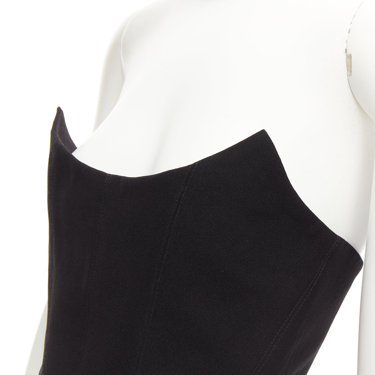 Other ROZIE black pointed neckline boned cropped corset bustier top FR34 XS Size XXS / US 00 / IT 34 - 2 Thumbnail