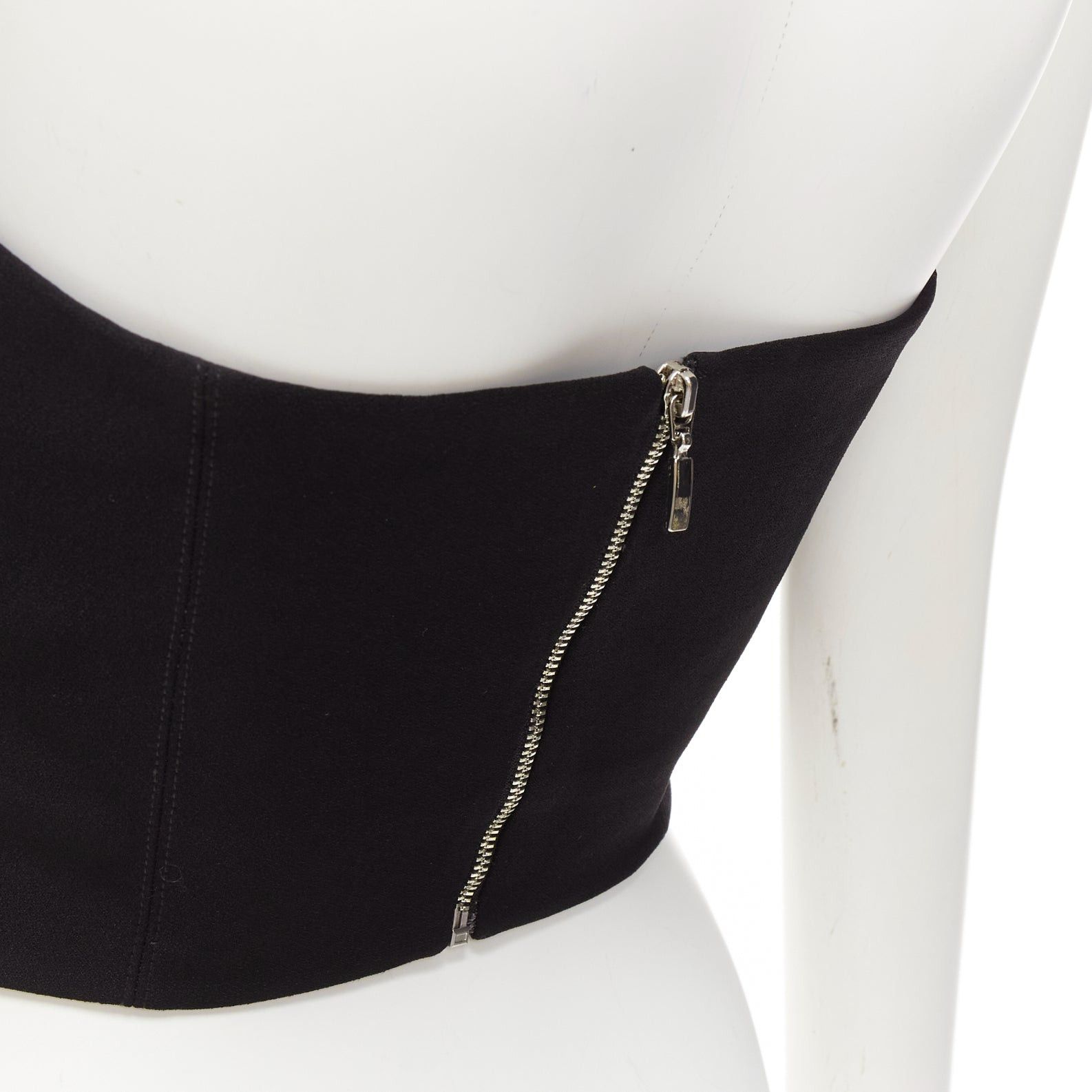 Other ROZIE black pointed neckline boned cropped corset bustier top FR34 XS Size XXS / US 00 / IT 34 - 7 Thumbnail