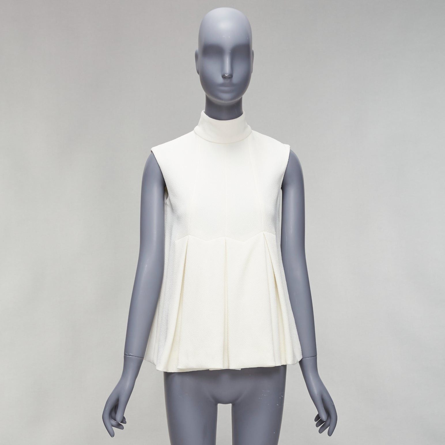 Emilia Wickstead EMILIA WICKSTEAD cream crepe pleated front panel hi neck peplum top UK6 XS Size M / US 6-8 / IT 42-44 - 9 Thumbnail