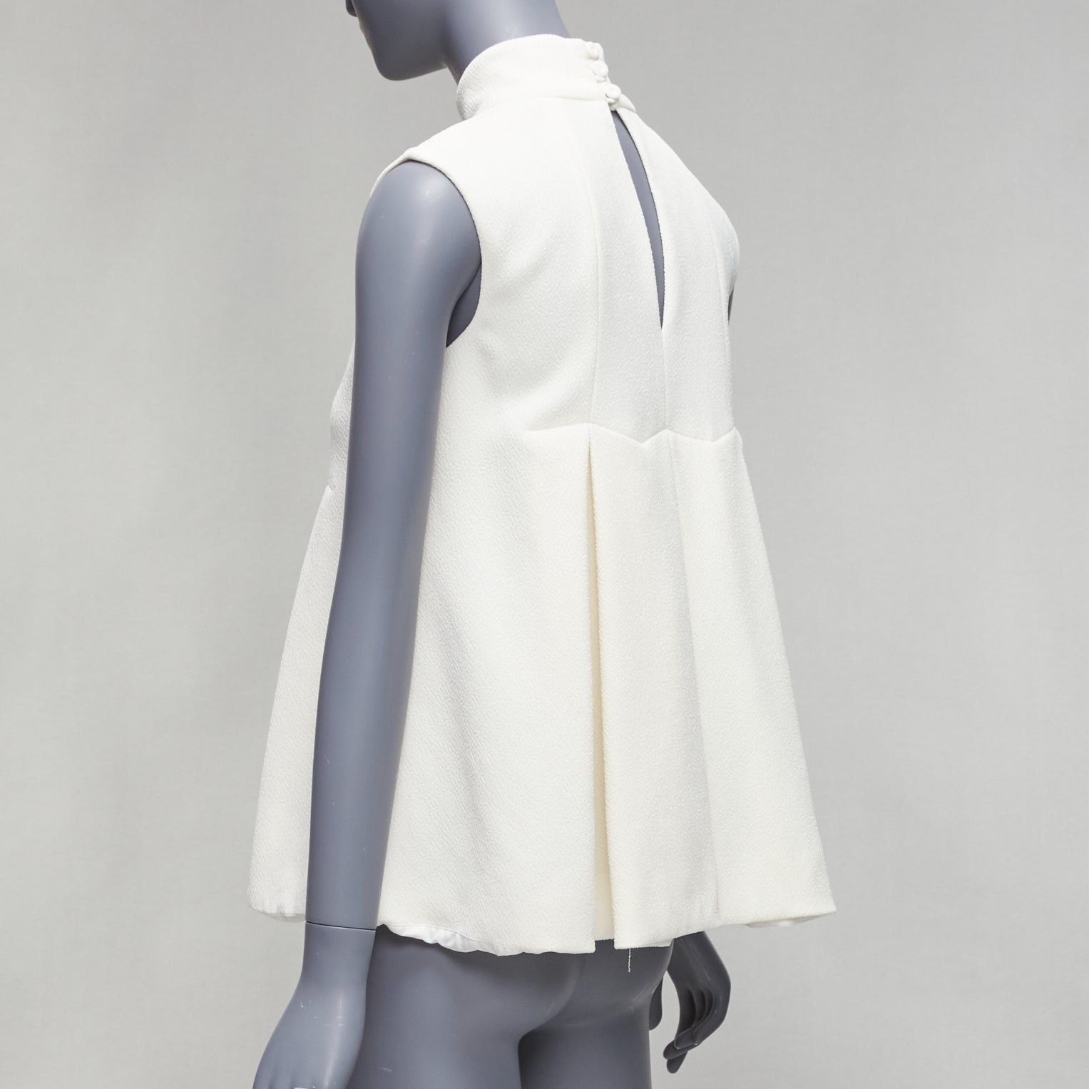 Emilia Wickstead EMILIA WICKSTEAD cream crepe pleated front panel hi neck peplum top UK6 XS Size M / US 6-8 / IT 42-44 - 6 Thumbnail