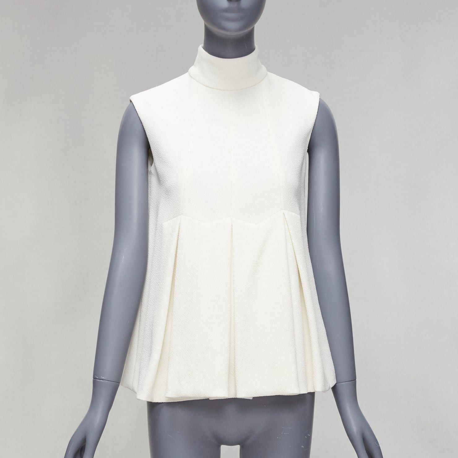 Emilia Wickstead EMILIA WICKSTEAD cream crepe pleated front panel hi neck peplum top UK6 XS Size M / US 6-8 / IT 42-44 - 3 Thumbnail