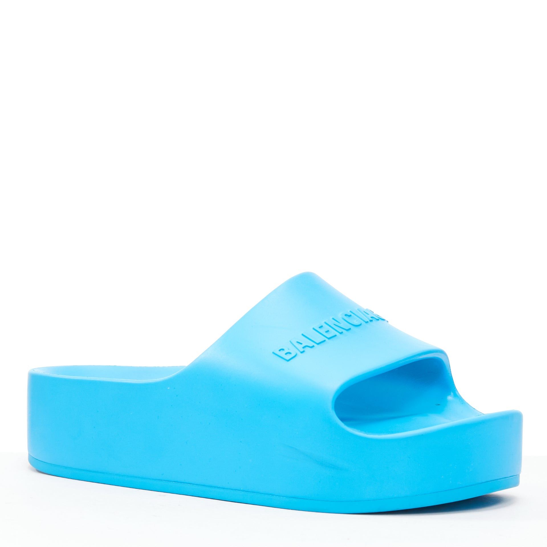 Balenciaga BALENCIAGA sky blue logo embossed rubber platform chunky slides EU38 Size US 8 / IT 38 - 2 Thumbnail