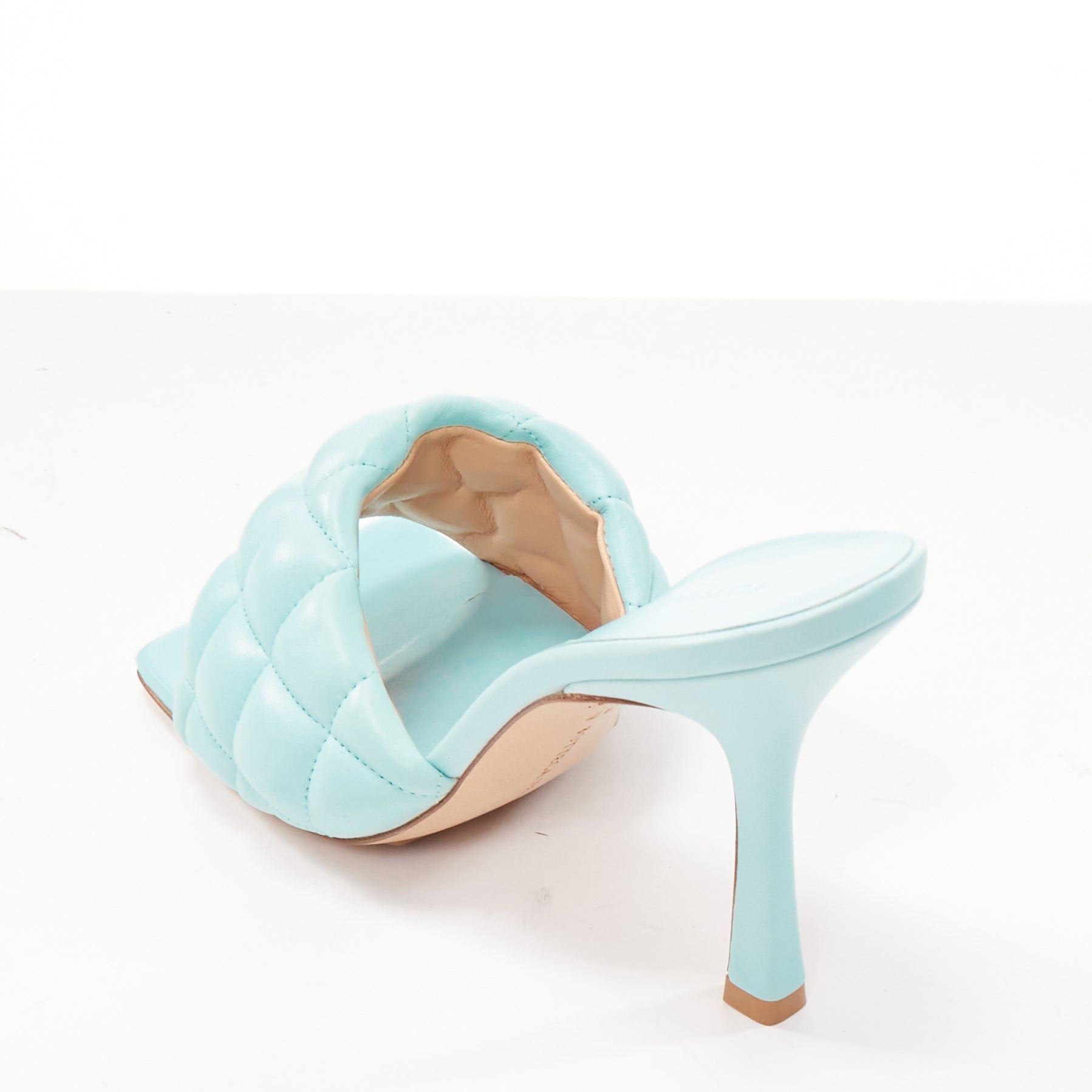 Bottega Veneta BOTTEGA VENETA Padded Matelasse light blue leather open square toe mule sandals EU37 Size US 7 / IT 37 - 8 Thumbnail