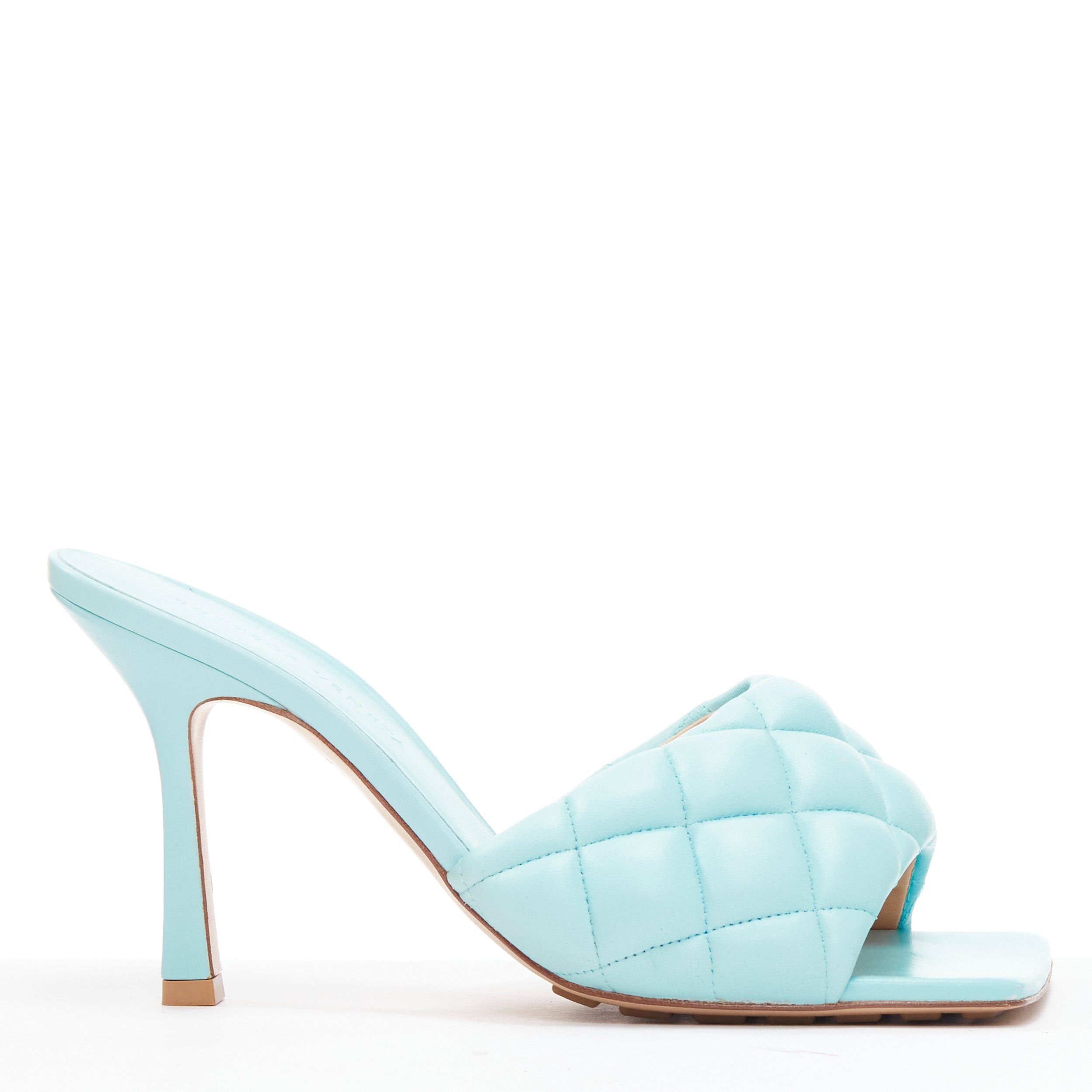 Bottega Veneta BOTTEGA VENETA Padded Matelasse light blue leather open square toe mule sandals EU37 Size US 7 / IT 37 - 2 Thumbnail