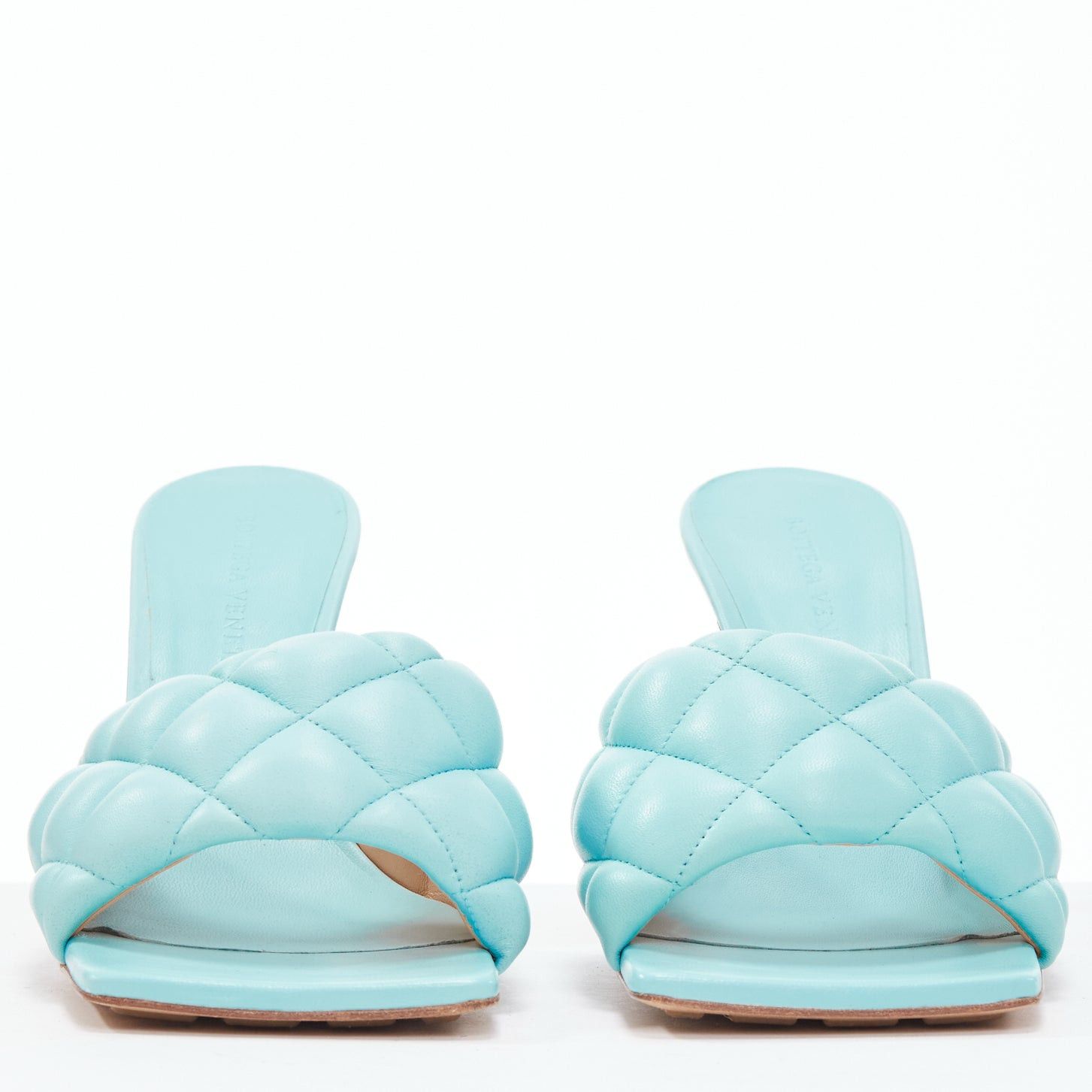 Bottega Veneta BOTTEGA VENETA Padded Matelasse light blue leather open square toe mule sandals EU37 Size US 7 / IT 37 - 3 Thumbnail