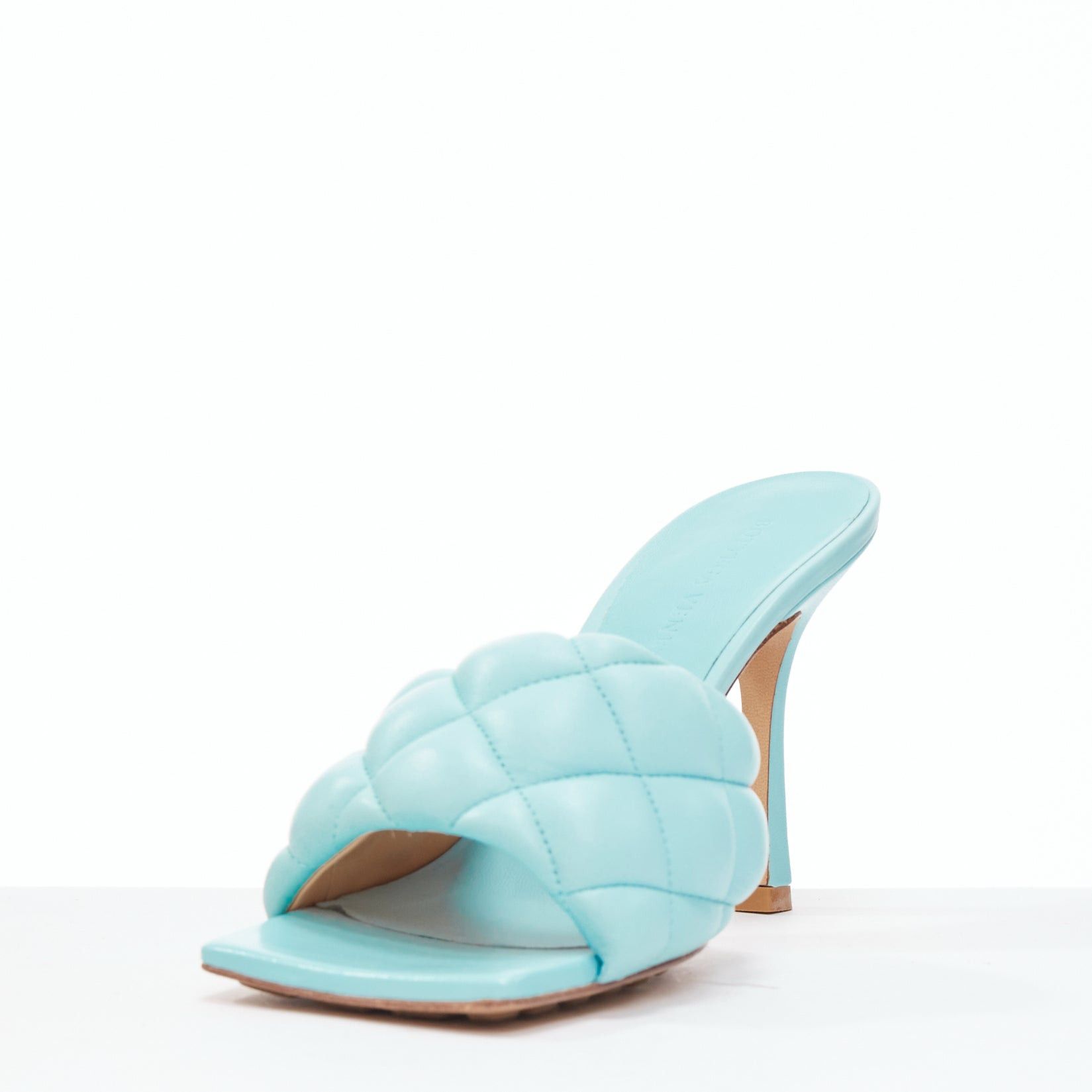 Bottega Veneta BOTTEGA VENETA Padded Matelasse light blue leather open square toe mule sandals EU37 Size US 7 / IT 37 - 4 Thumbnail