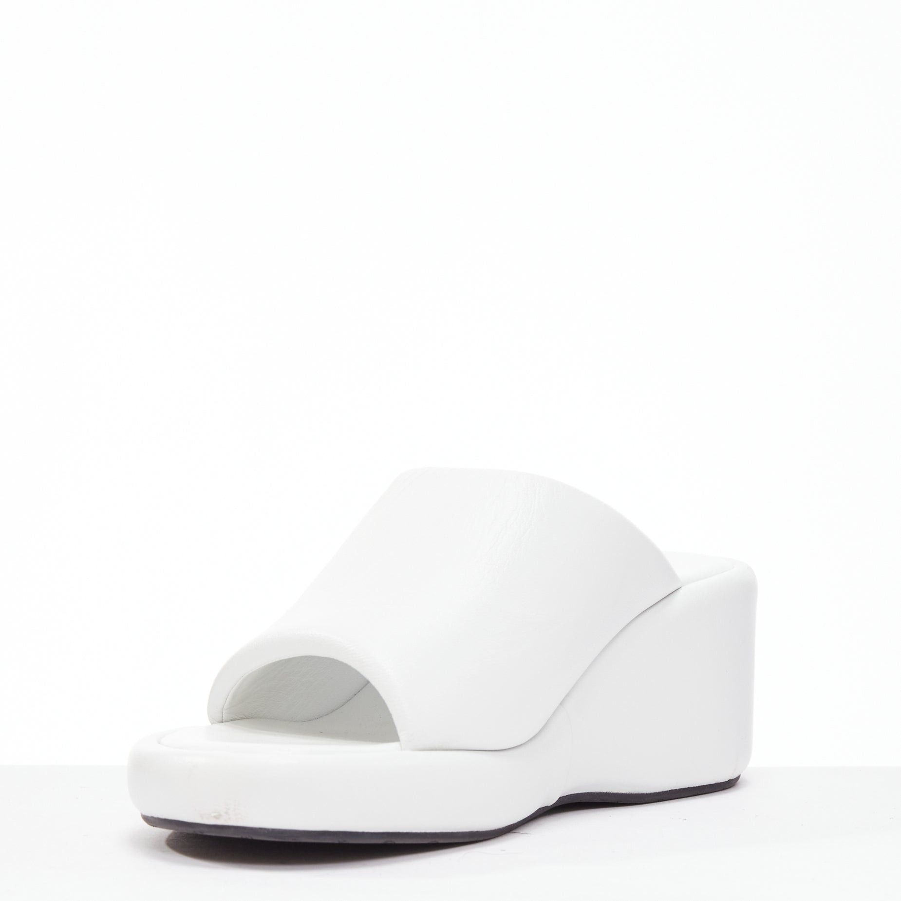 Balenciaga BALENCIAGA Rise white calf leather black logo padded wedged slides EU38 Size US 8 / IT 38 - 5 Thumbnail
