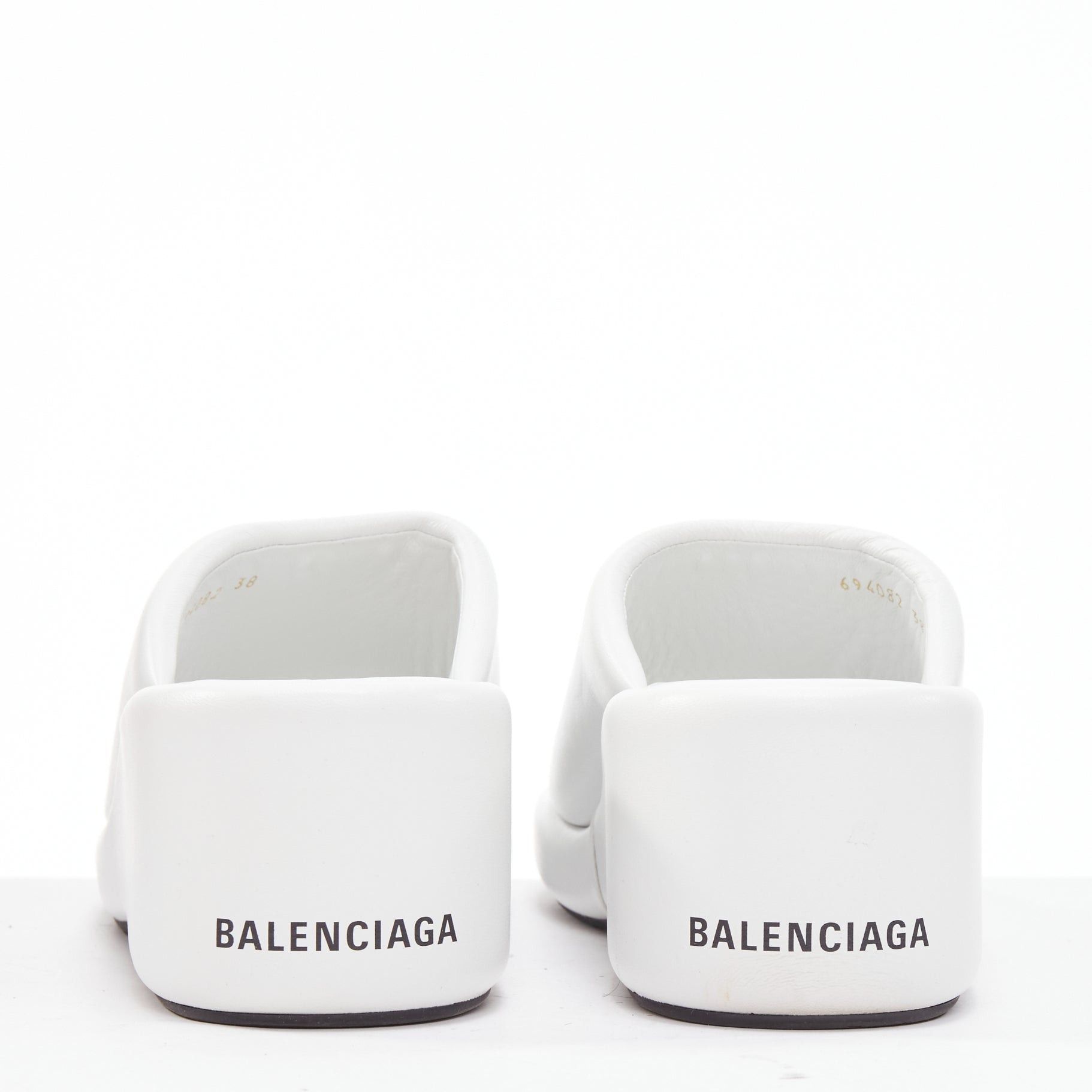 Balenciaga BALENCIAGA Rise white calf leather black logo padded wedged slides EU38 Size US 8 / IT 38 - 2 Thumbnail