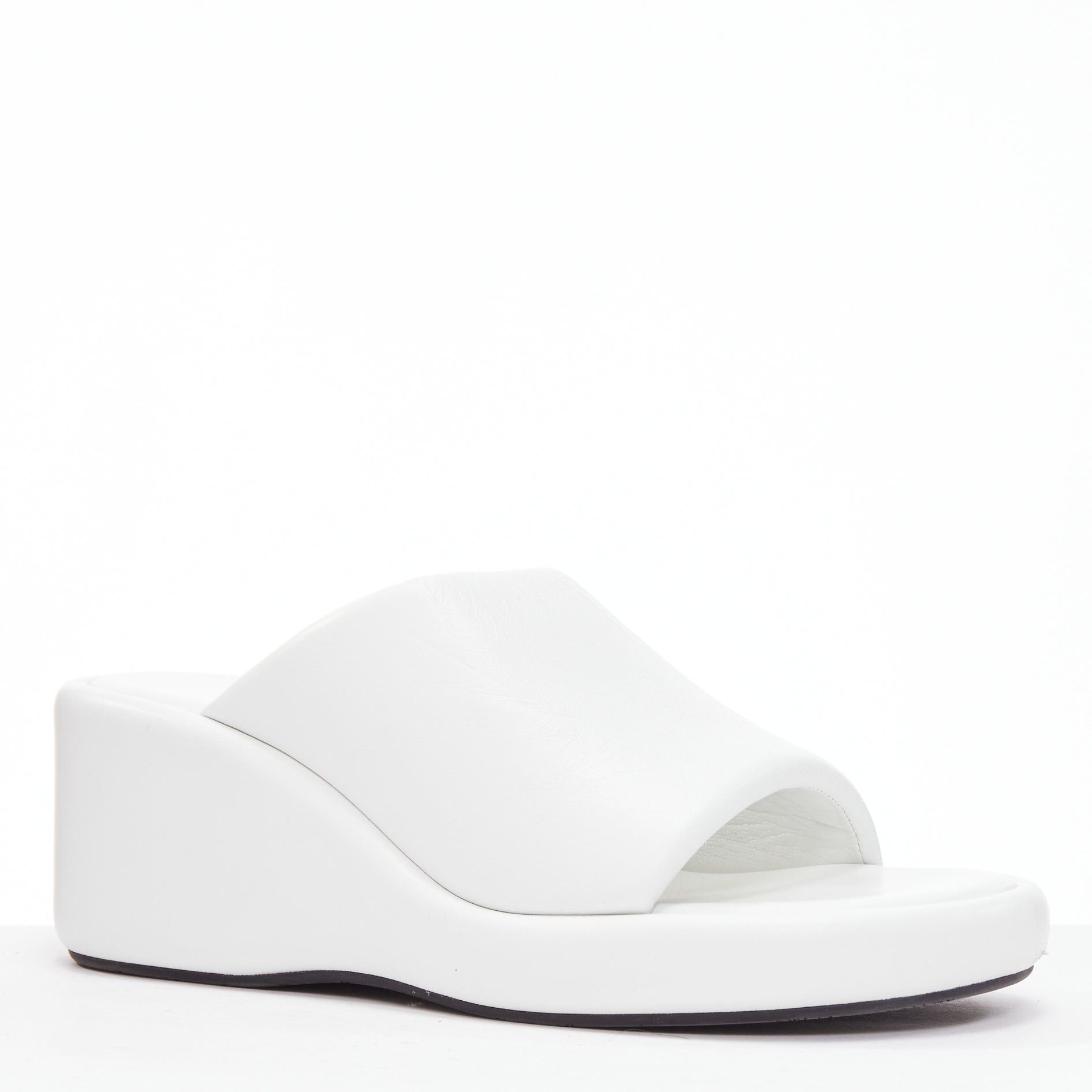 Balenciaga BALENCIAGA Rise white calf leather black logo padded wedged slides EU38 Size US 8 / IT 38 - 3 Thumbnail