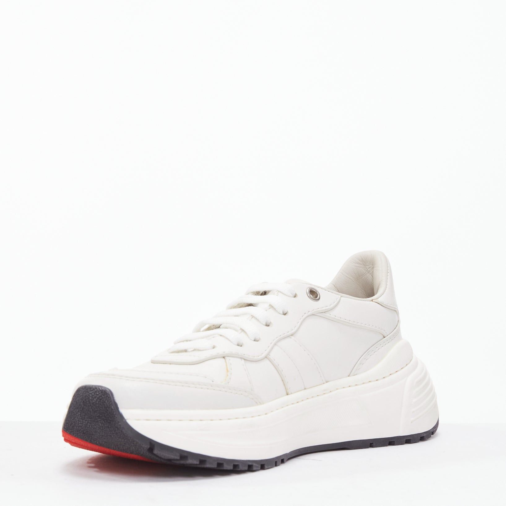 Bottega Veneta BOTTEGA VENETA Speedster white leather panelled red soled dad sneakers EU37 Size US 7 / IT 37 - 4 Thumbnail