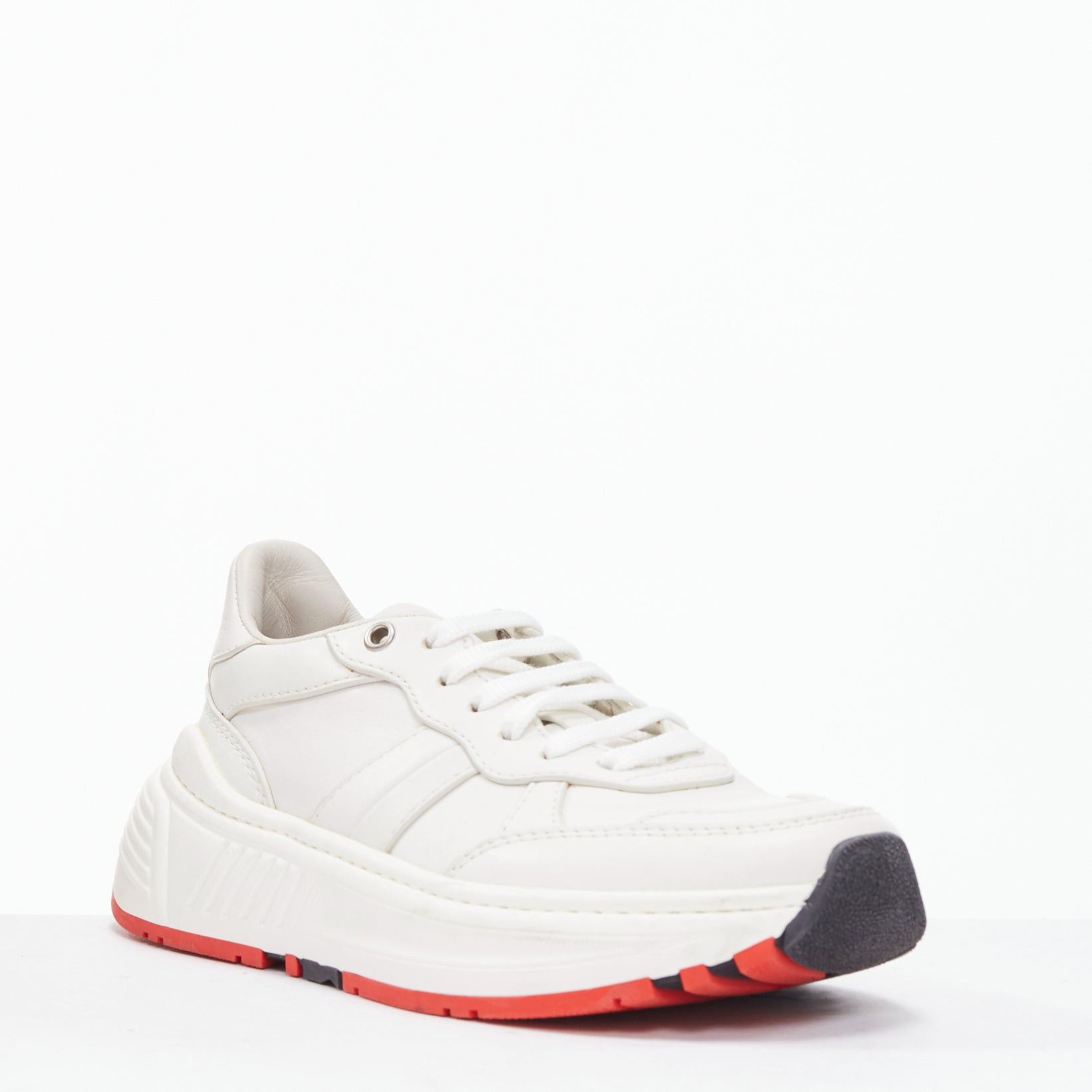 Bottega Veneta BOTTEGA VENETA Speedster white leather panelled red soled dad sneakers EU37 Size US 7 / IT 37 - 2 Thumbnail