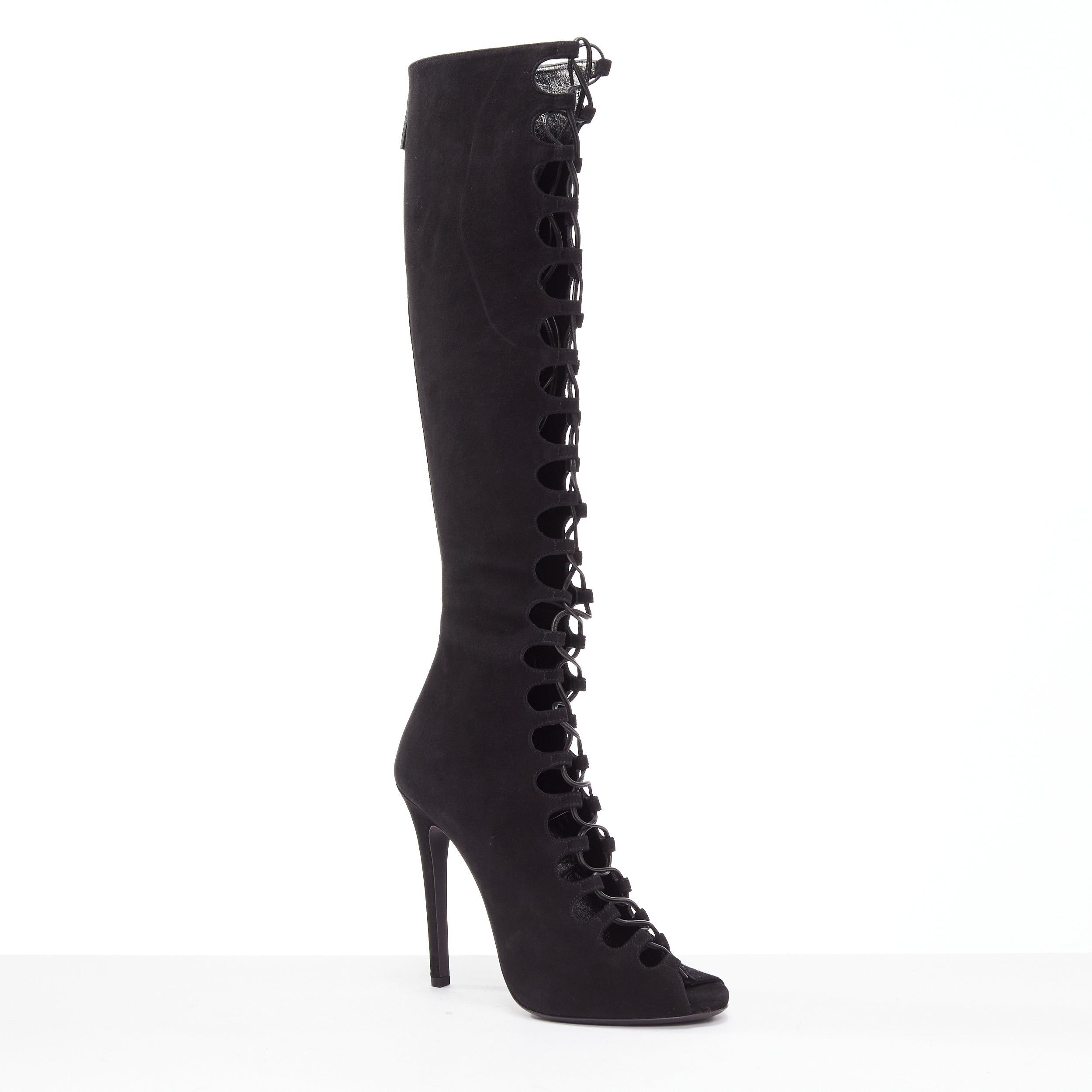 Giambattista Valli GIAMBATTISTA VALLI black suede leather criss cross lace up front boots EU38 Size US 8 / IT 38 - 2 Thumbnail
