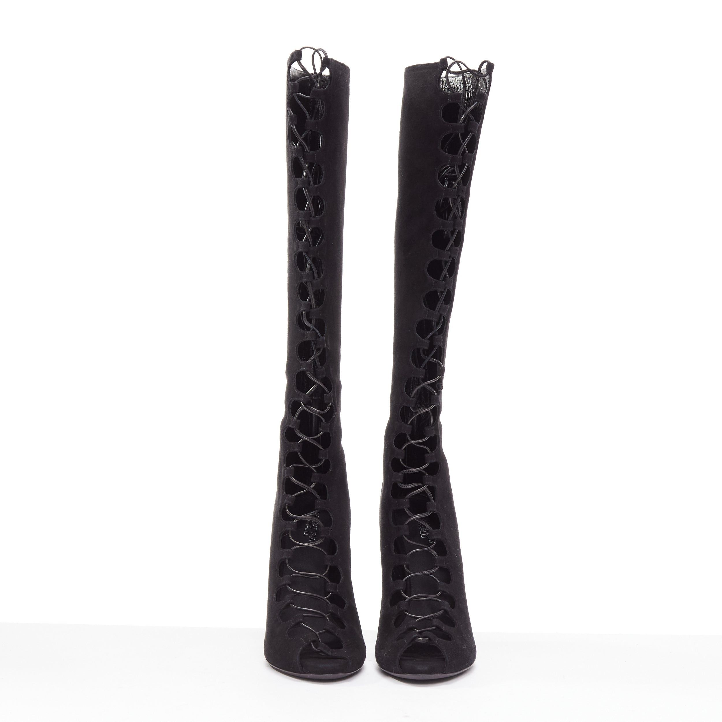 Giambattista Valli GIAMBATTISTA VALLI black suede leather criss cross lace up front boots EU38 Size US 8 / IT 38 - 3 Thumbnail