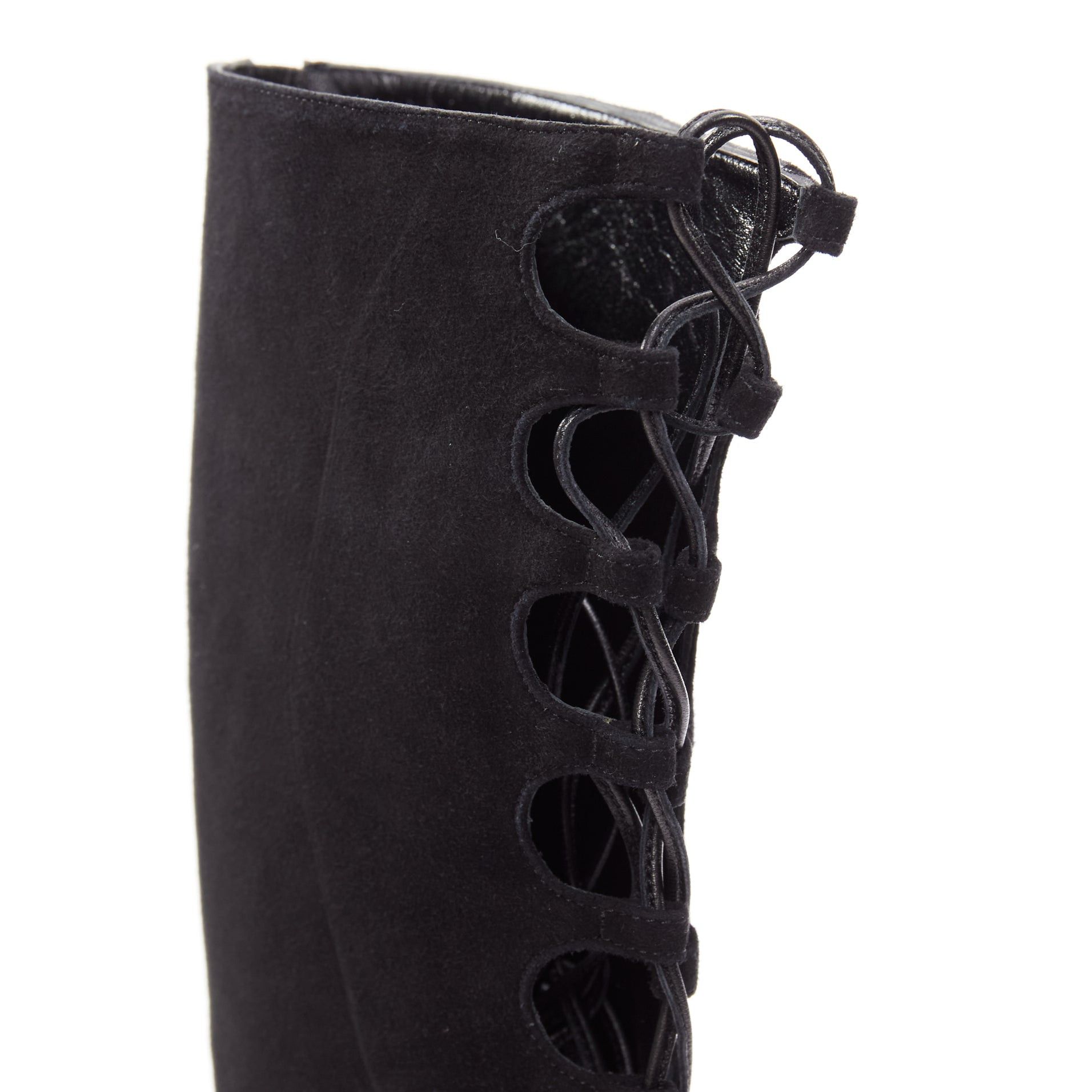 Giambattista Valli GIAMBATTISTA VALLI black suede leather criss cross lace up front boots EU38 Size US 8 / IT 38 - 8 Thumbnail
