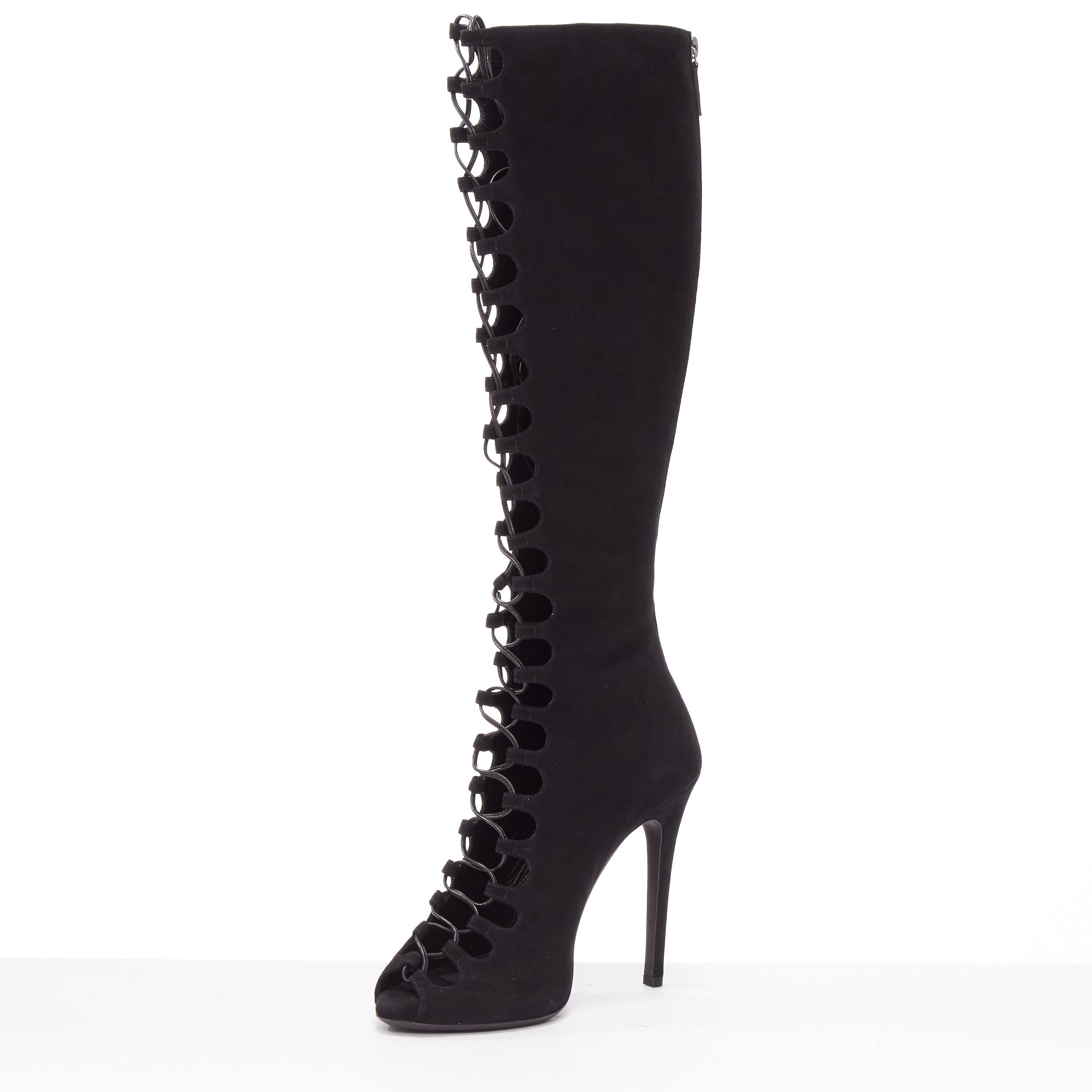 Giambattista Valli GIAMBATTISTA VALLI black suede leather criss cross lace up front boots EU38 Size US 8 / IT 38 - 4 Thumbnail