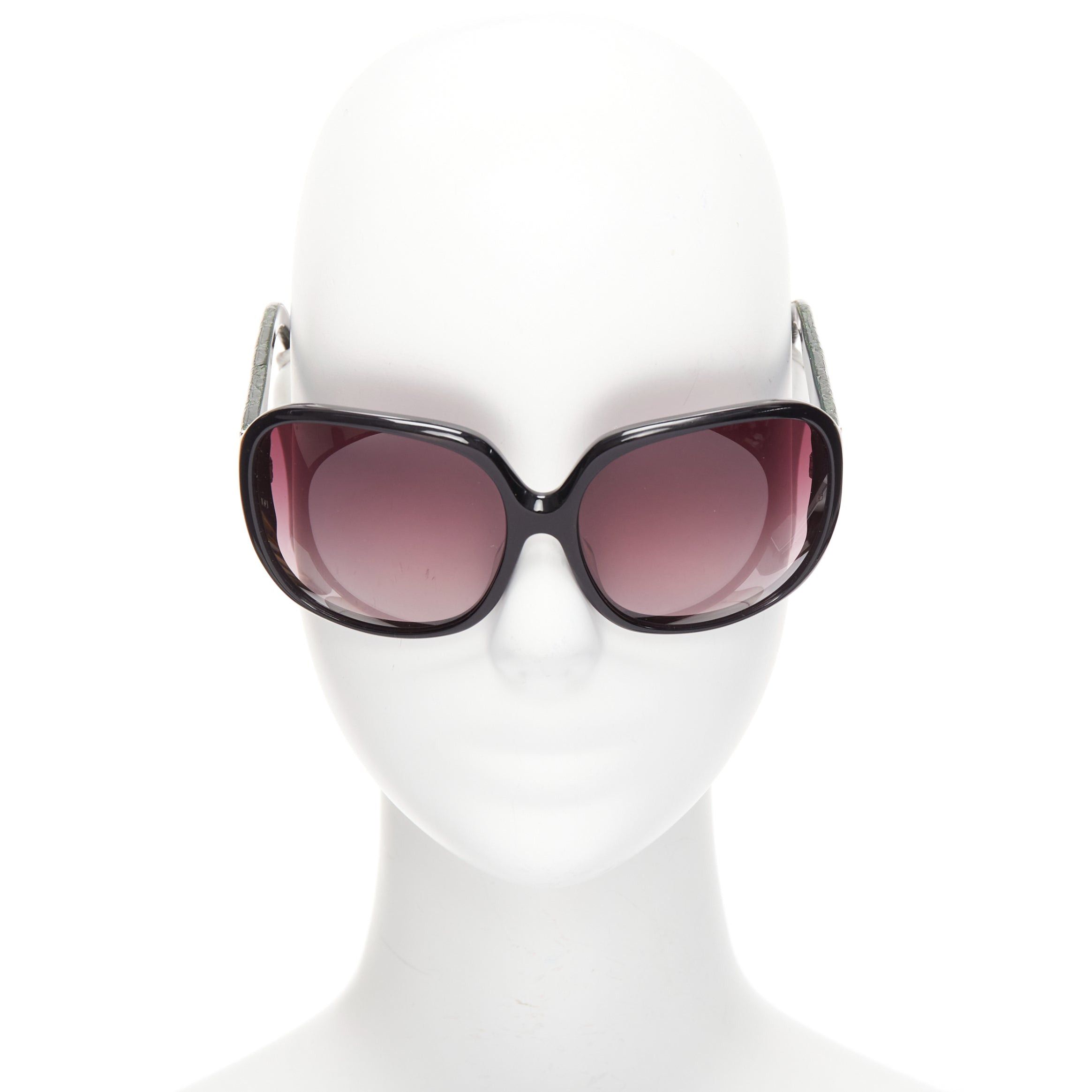 Linda Farrow LINDA FARROW Luxe LFL18 green scaled leather arms black oversized sunglasses Size ONE SIZE - 3 Thumbnail