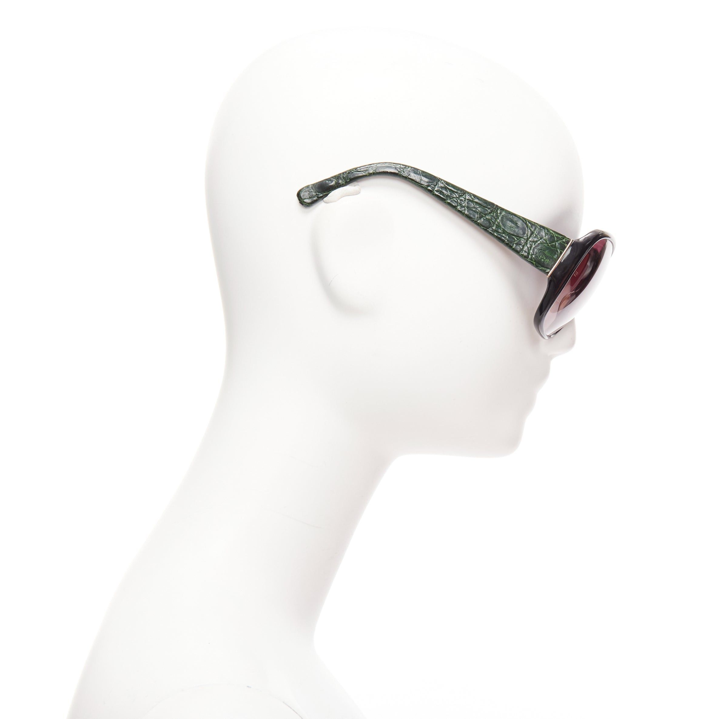 Linda Farrow LINDA FARROW Luxe LFL18 green scaled leather arms black oversized sunglasses Size ONE SIZE - 4 Thumbnail