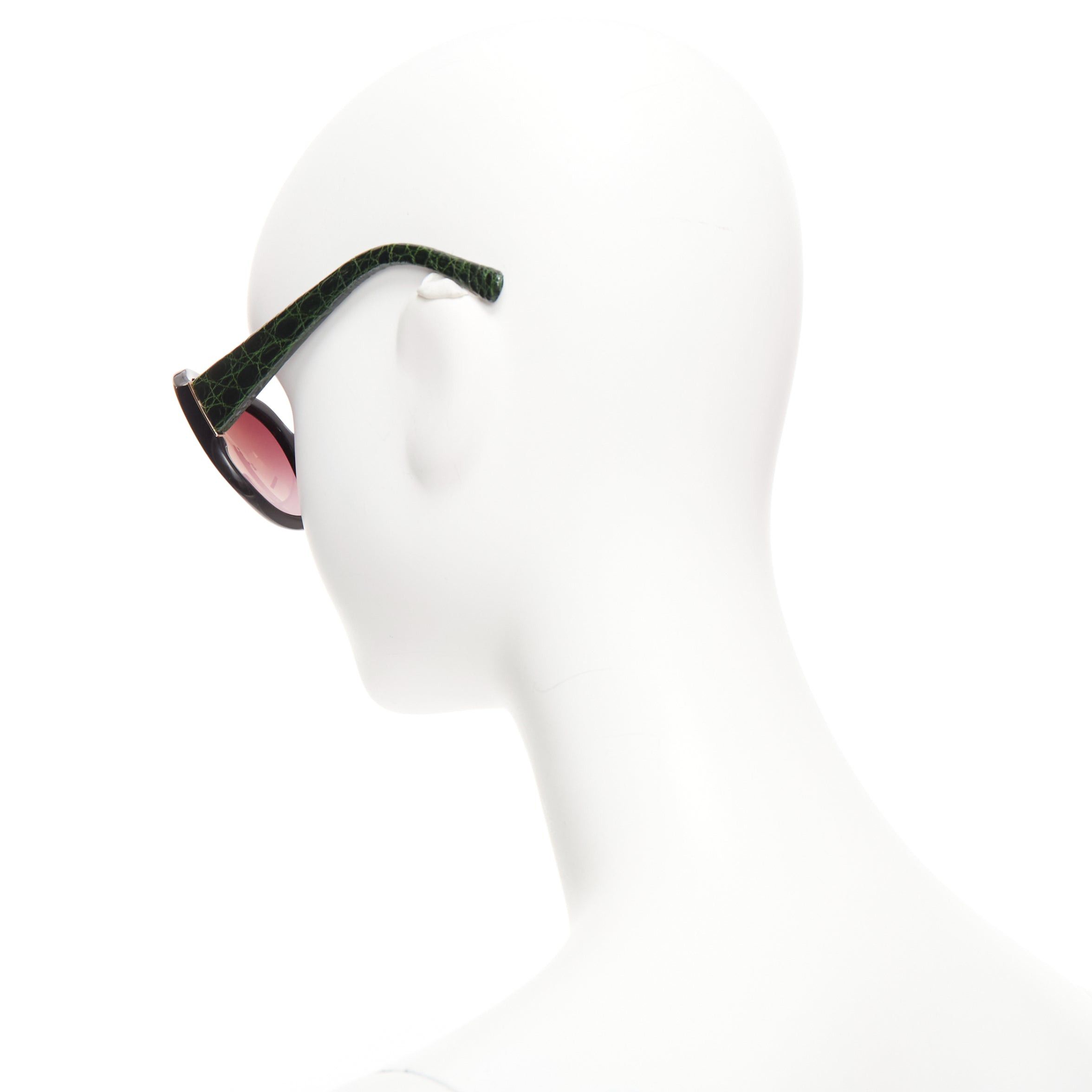 Linda Farrow LINDA FARROW Luxe LFL18 green scaled leather arms black oversized sunglasses Size ONE SIZE - 5 Thumbnail
