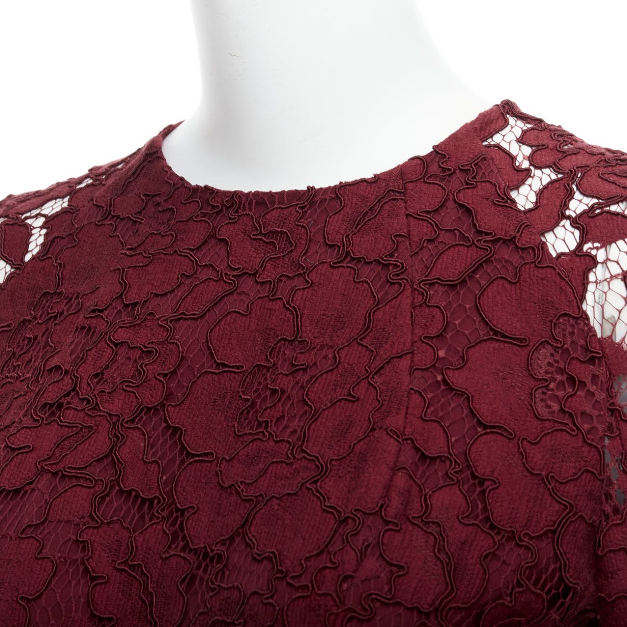 Oscar De La Renta OSCAR DE LA RENTA 2016 burgundy lace sheer sleeves fit flare dressUS0 XS Size XS / US 0-2 / IT 36-38 - 2 Thumbnail
