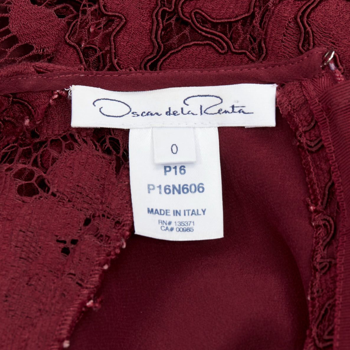 Oscar De La Renta OSCAR DE LA RENTA 2016 burgundy lace sheer sleeves fit flare dressUS0 XS Size XS / US 0-2 / IT 36-38 - 8 Thumbnail