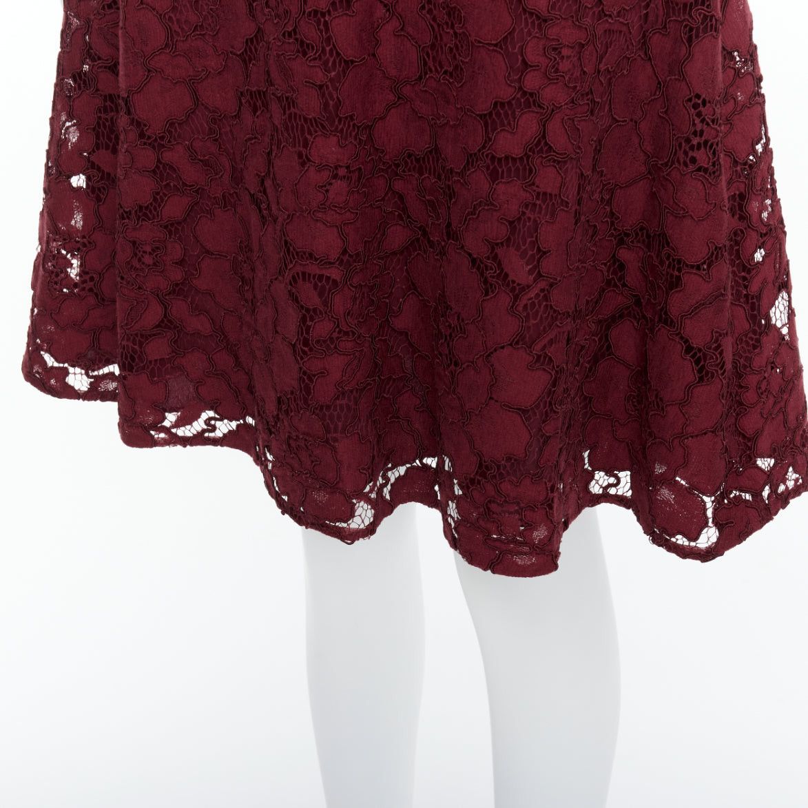Oscar De La Renta OSCAR DE LA RENTA 2016 burgundy lace sheer sleeves fit flare dressUS0 XS Size XS / US 0-2 / IT 36-38 - 7 Thumbnail