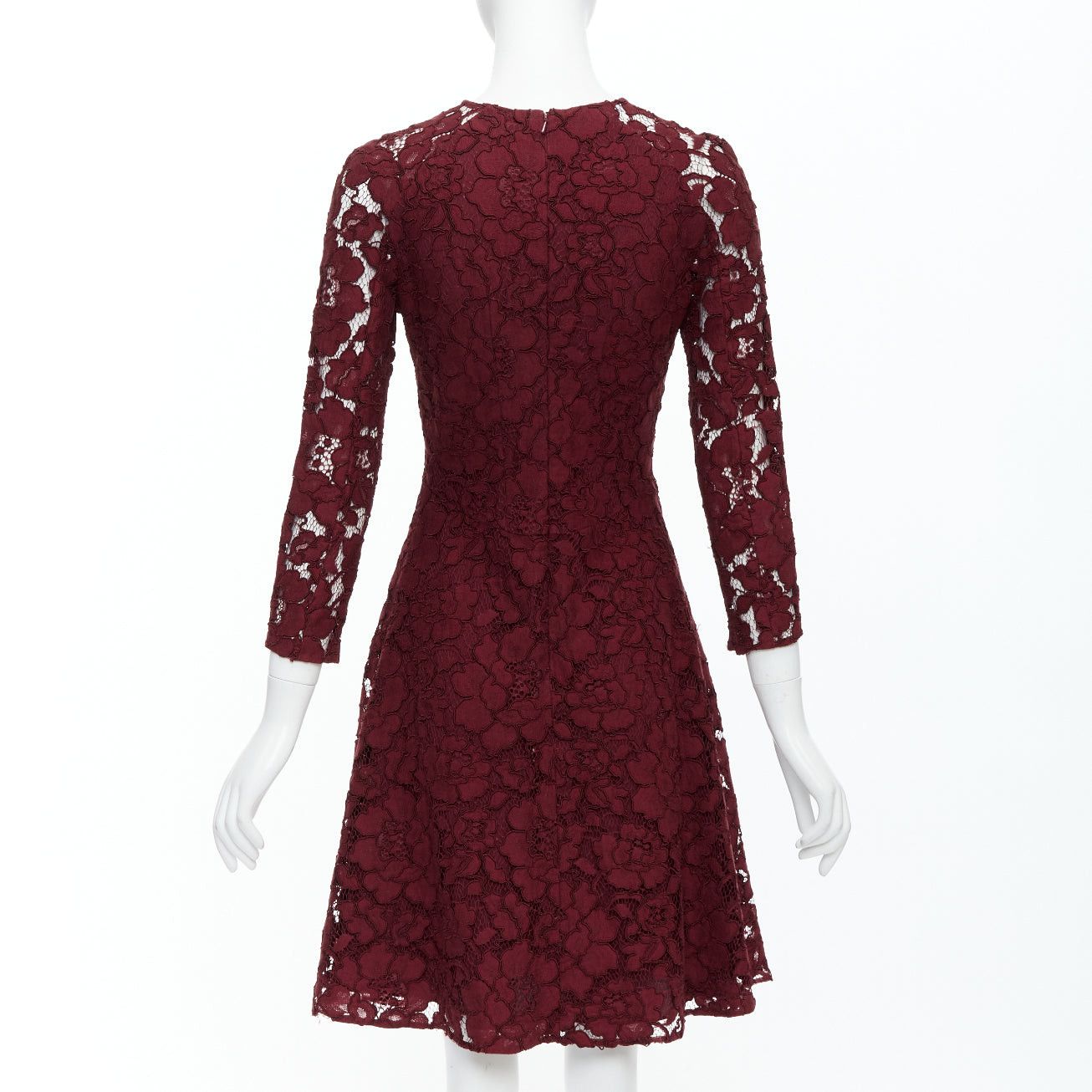Oscar De La Renta OSCAR DE LA RENTA 2016 burgundy lace sheer sleeves fit flare dressUS0 XS Size XS / US 0-2 / IT 36-38 - 5 Thumbnail