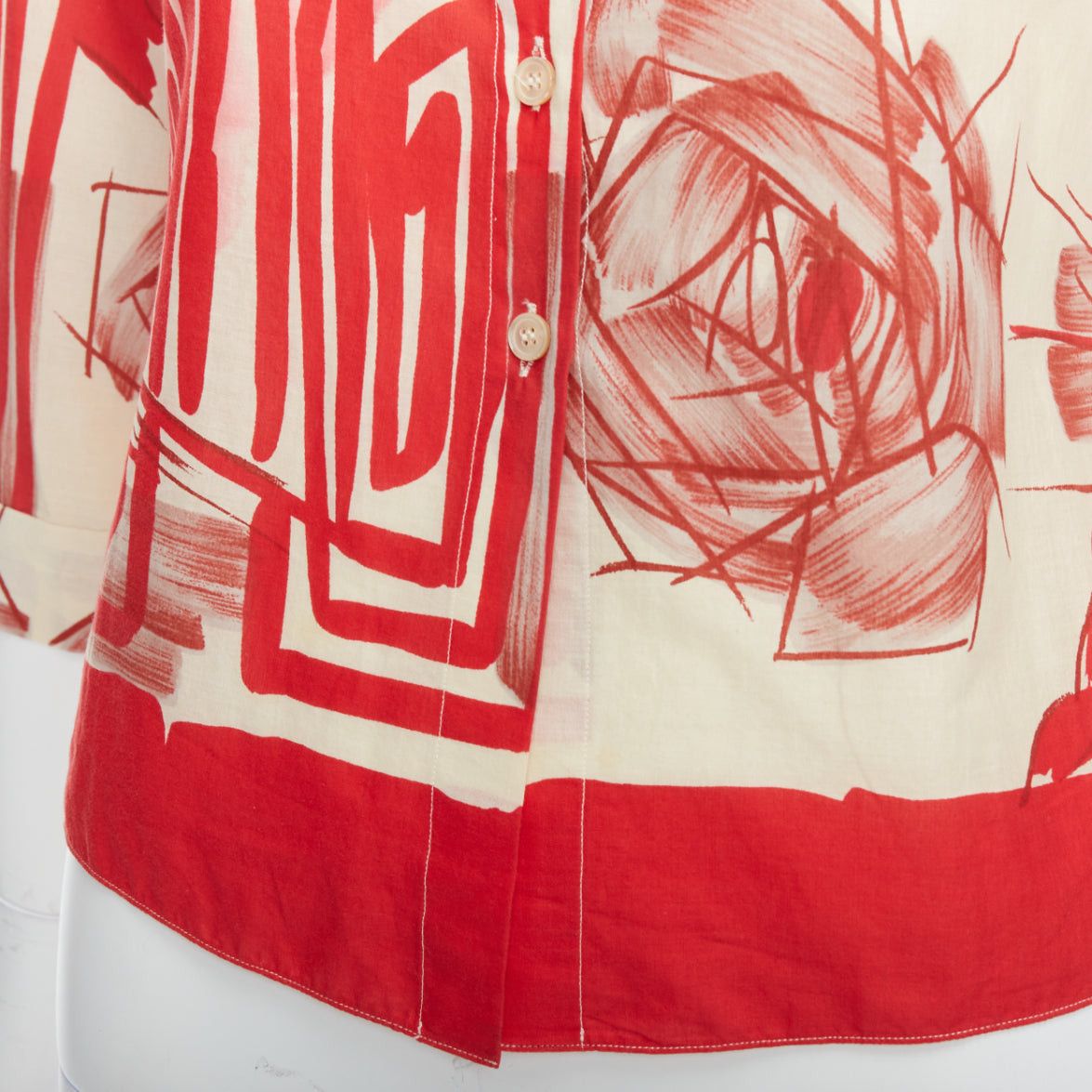 Marni MARNI red beige 100% cotton abstract floral print crop shirt IT38 XS Size XS / US 0-2 / IT 36-38 - 7 Thumbnail