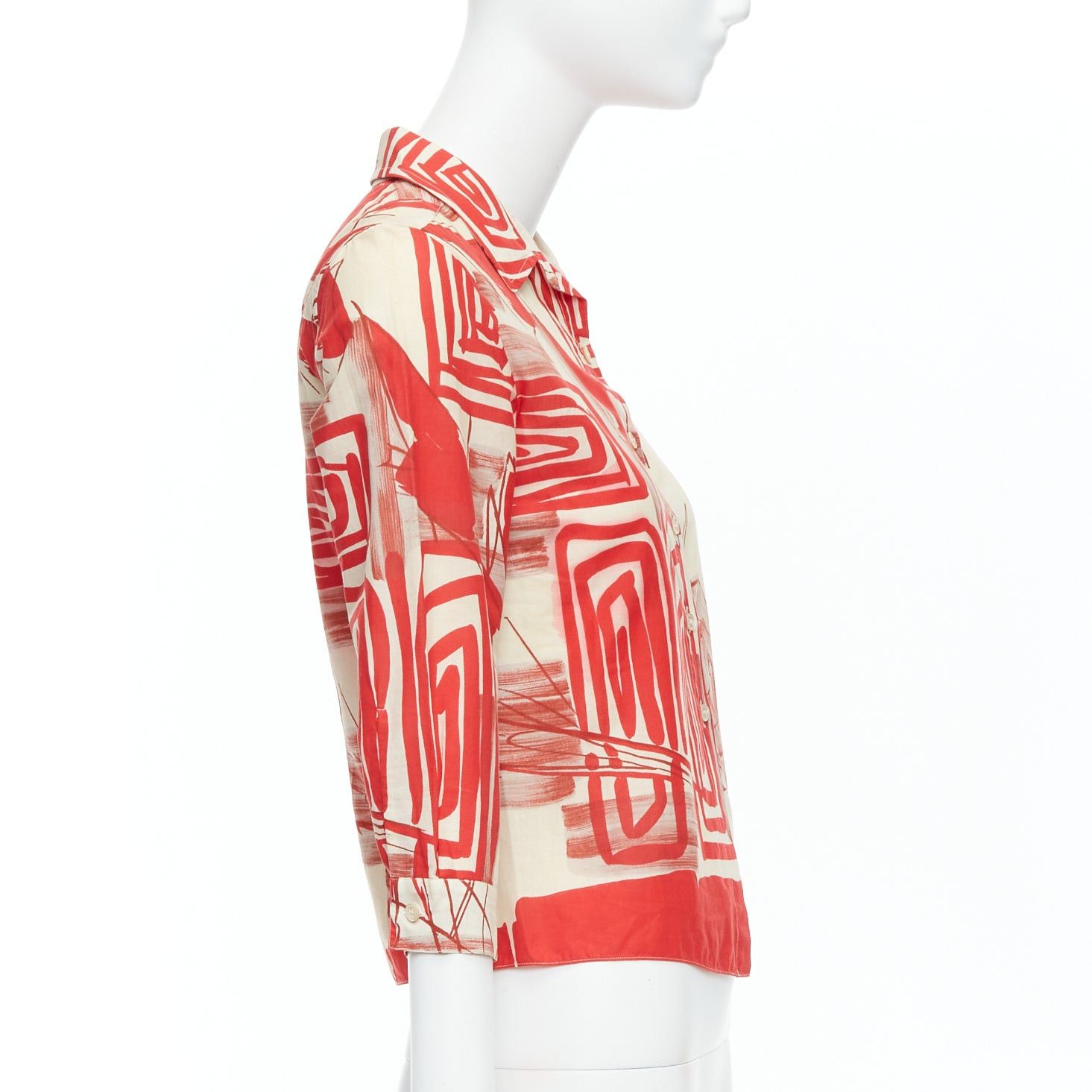 Marni MARNI red beige 100% cotton abstract floral print crop shirt IT38 XS Size XS / US 0-2 / IT 36-38 - 4 Thumbnail