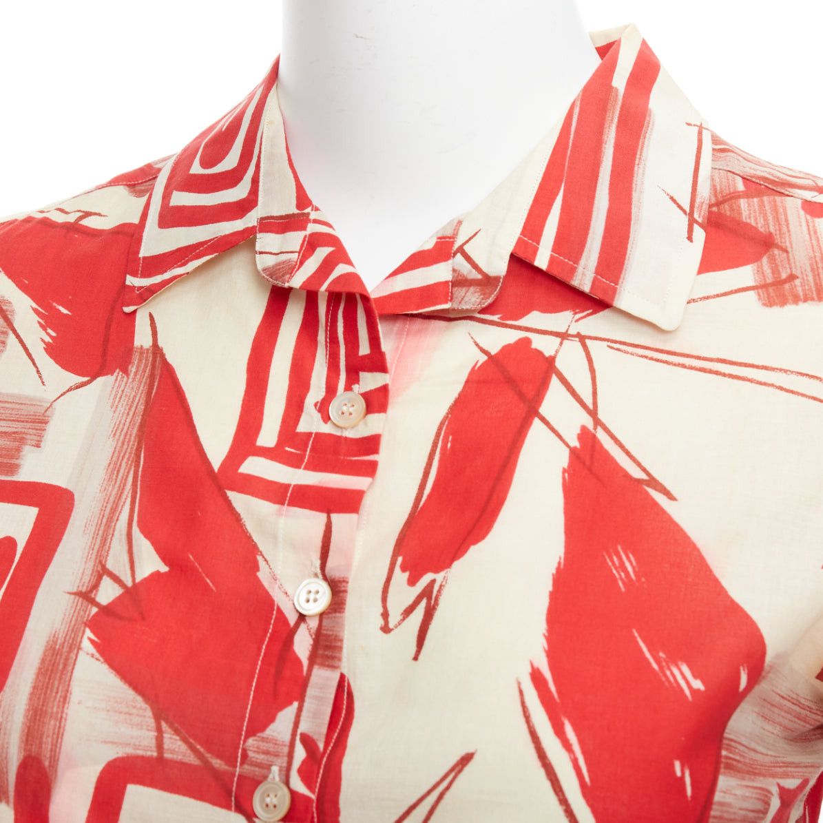 Marni MARNI red beige 100% cotton abstract floral print crop shirt IT38 XS Size XS / US 0-2 / IT 36-38 - 2 Thumbnail